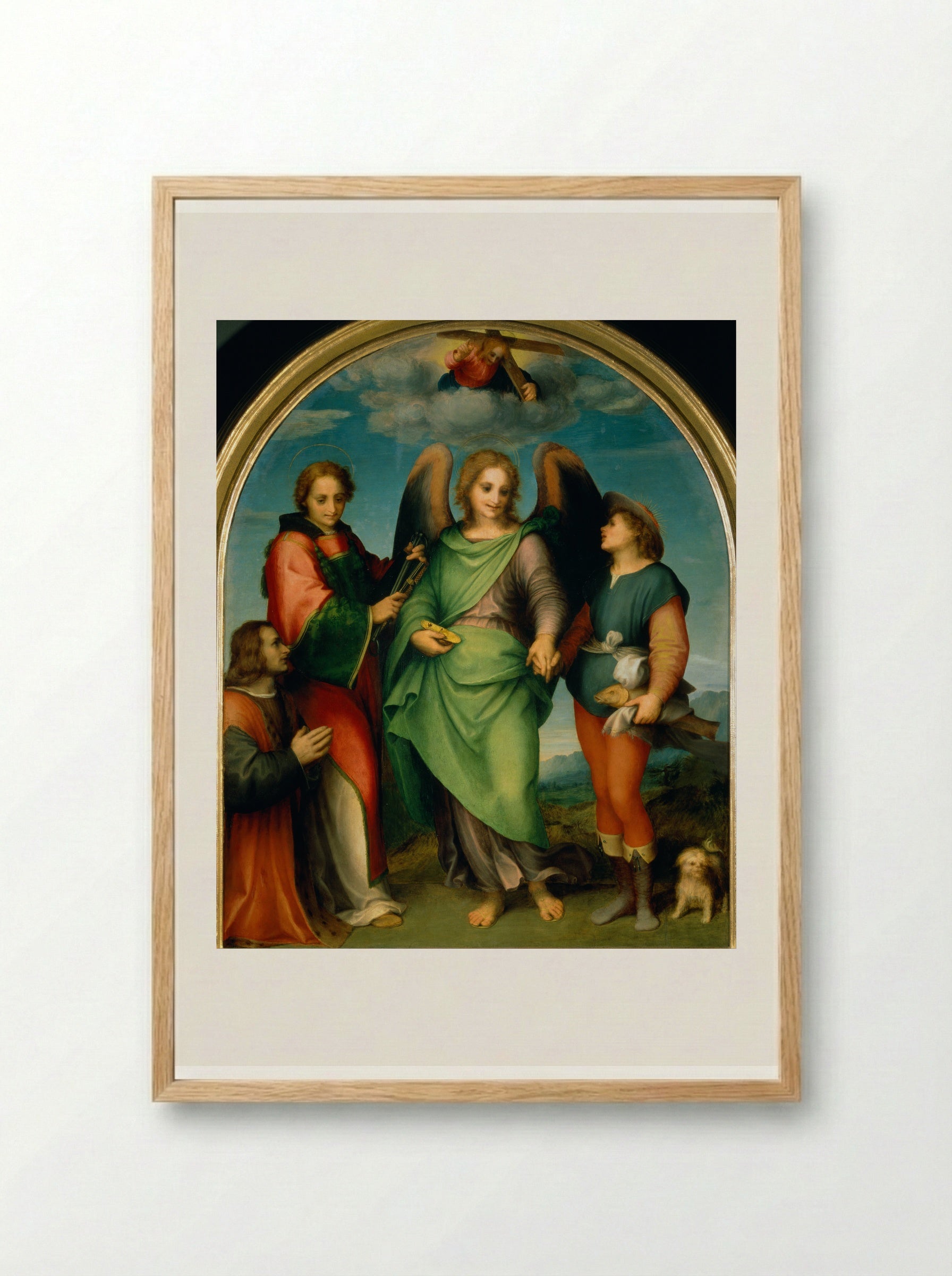 Archangel Raphael with Tobias, St. Lawrence and the Donor Leonardo di Lorenzo Morelli - Andrea del Sarto - Framed Print Wood