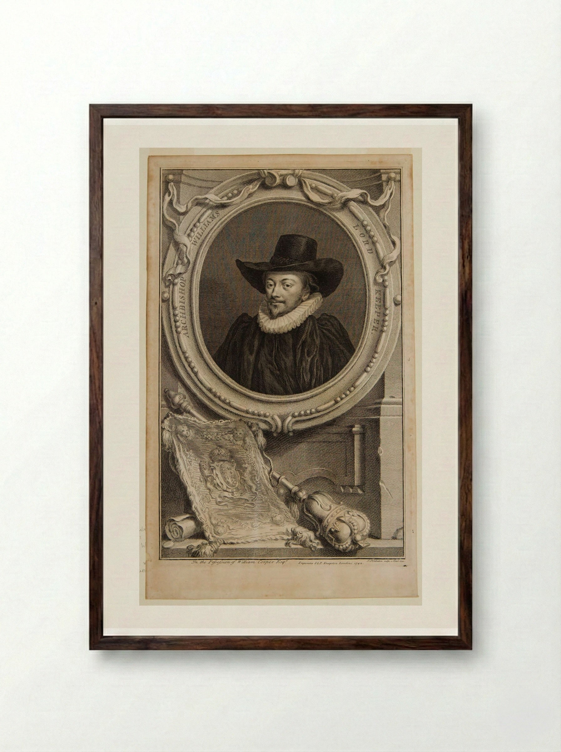 Archbishop Williams, Lord Keeper - Jacobus Houbraken - Framed Print Dark Wood