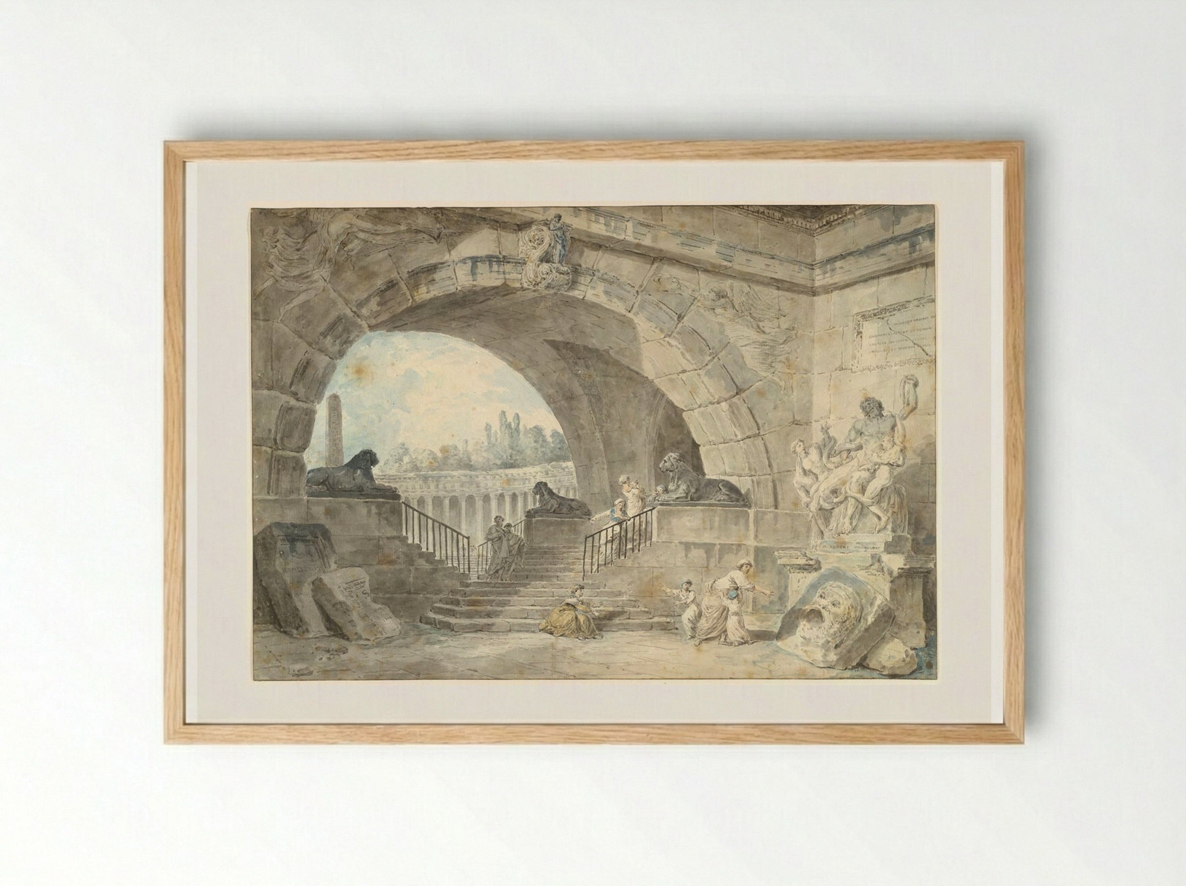 Architectural Capriccio with the Laocoön - Hubert Robert - Framed Print Wood