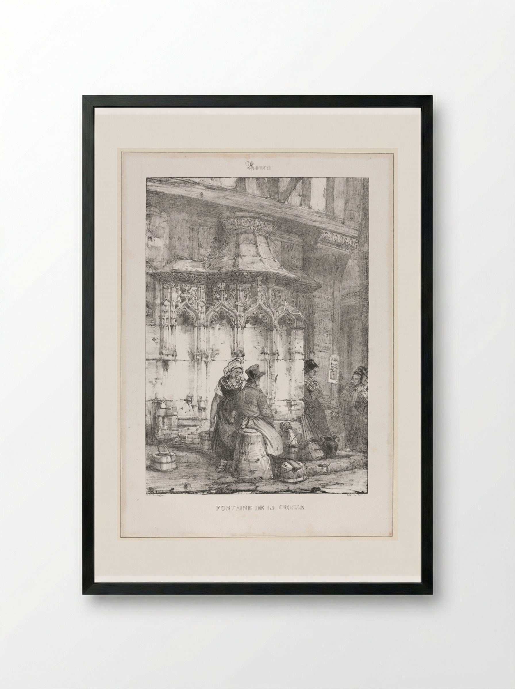 Architectural Remains and Fragments: Rouen - Fontaine de la Crosse - Richard Parkes Bonington - Framed Print Black