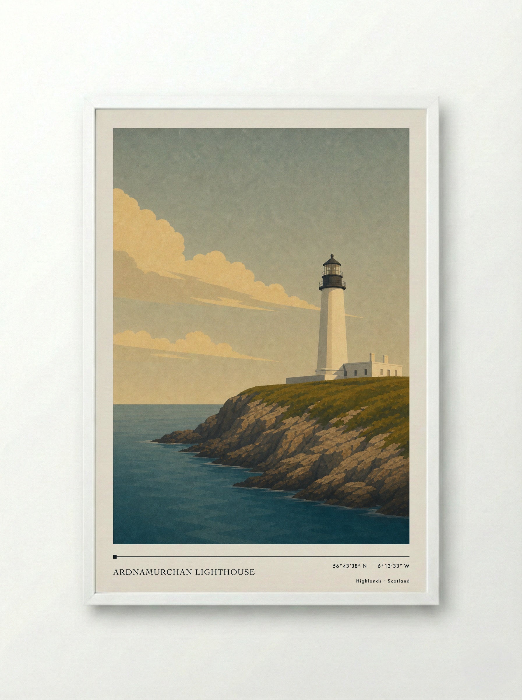 Ardnamurchan Lighthouse Travel Poster Artwork - Framed Print White