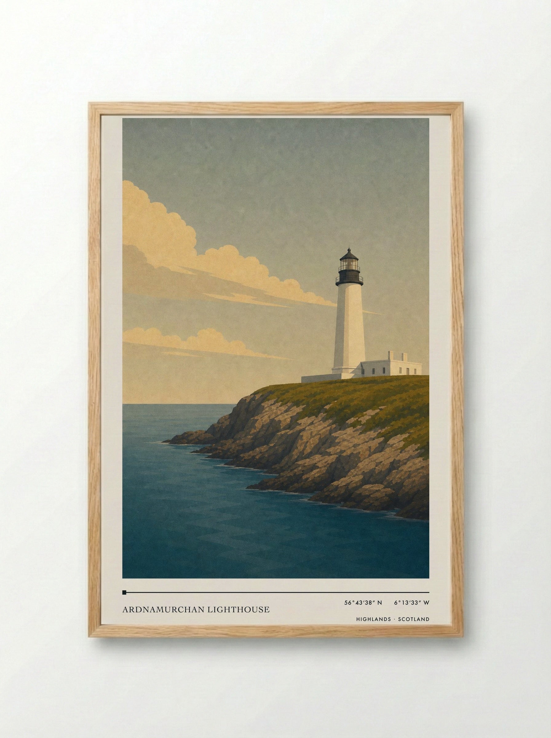 Ardnamurchan Lighthouse Travel Poster Artwork - Framed Print Wood