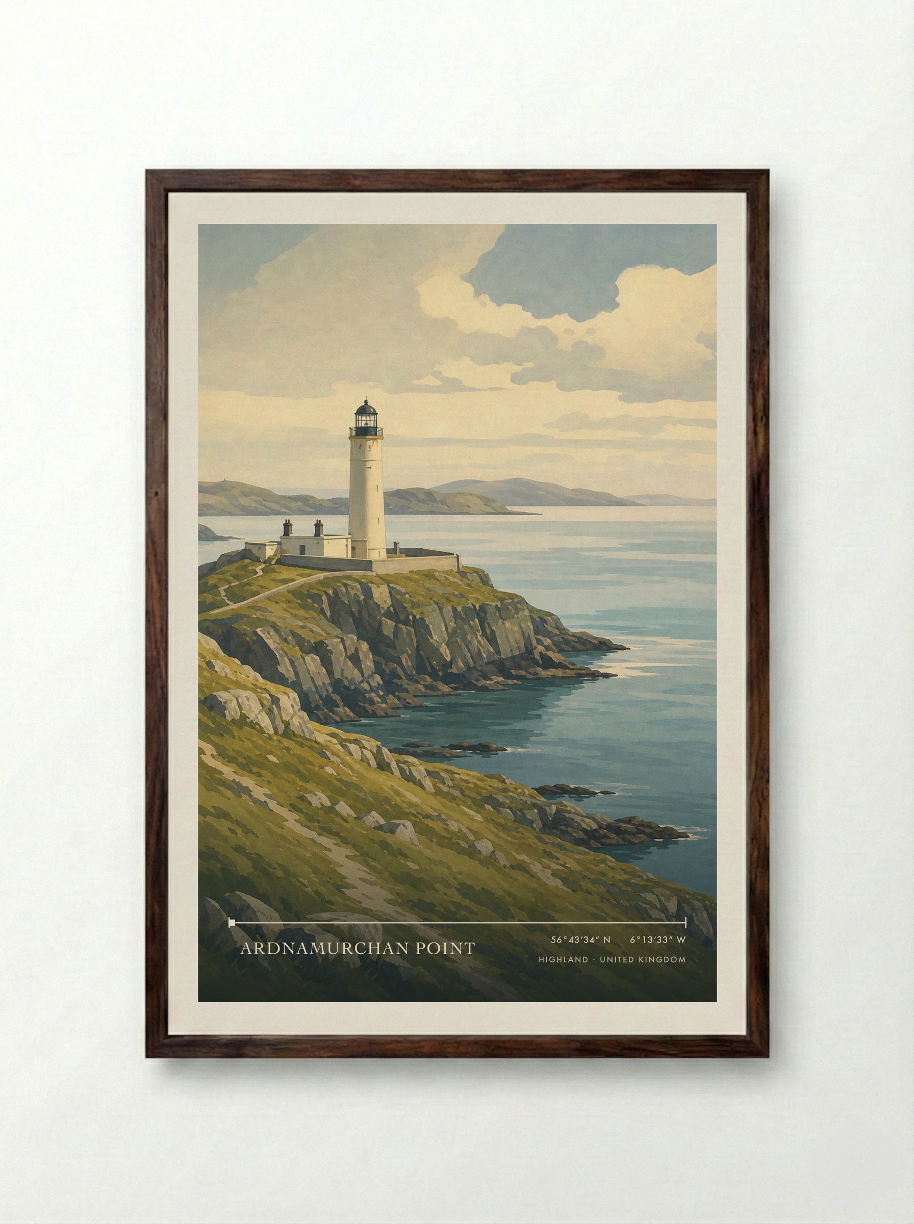 Ardnamurchan Point Highland United Kingdom Travel Poster - Framed Print Dark Wood
