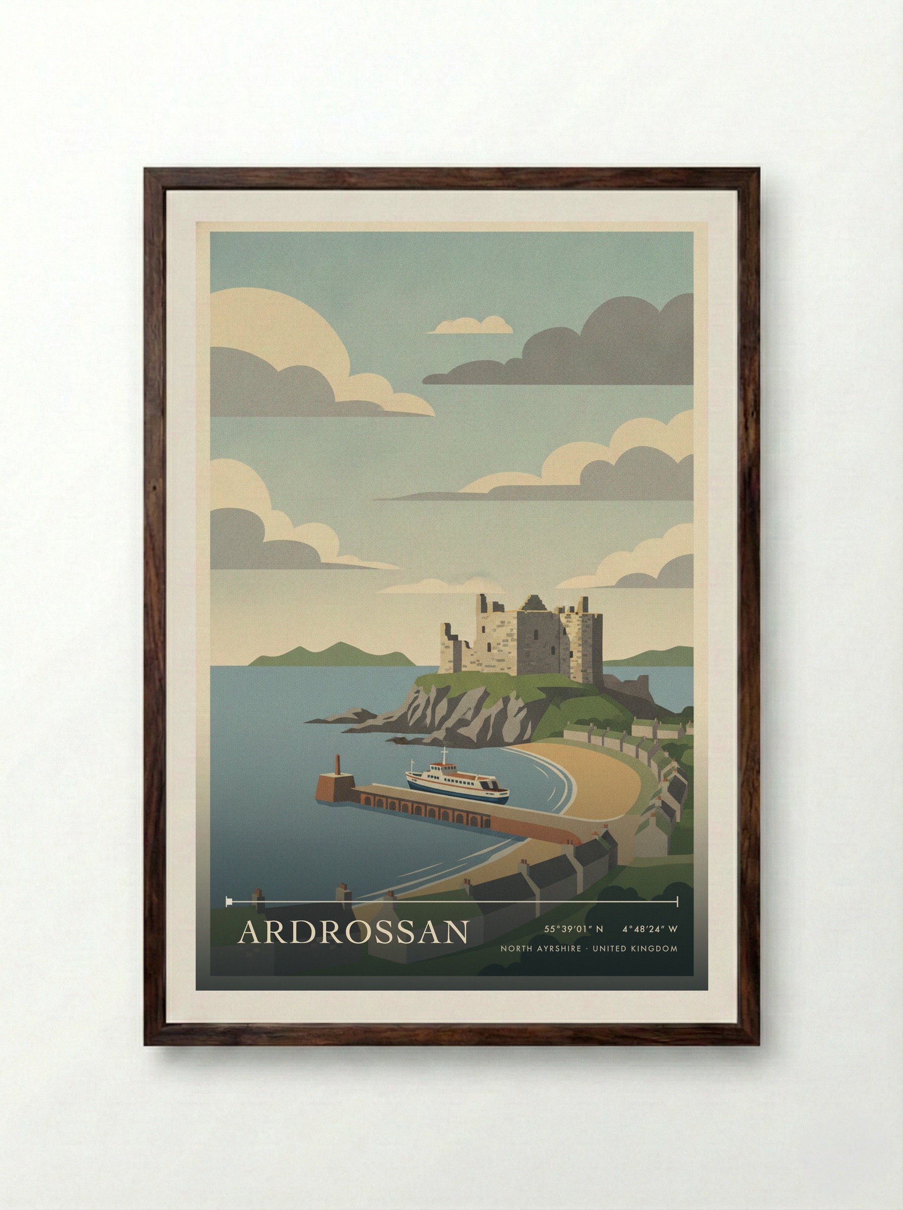 Ardrossan North Ayrshire United Kingdom Travel Poster - Framed Print Dark Wood
