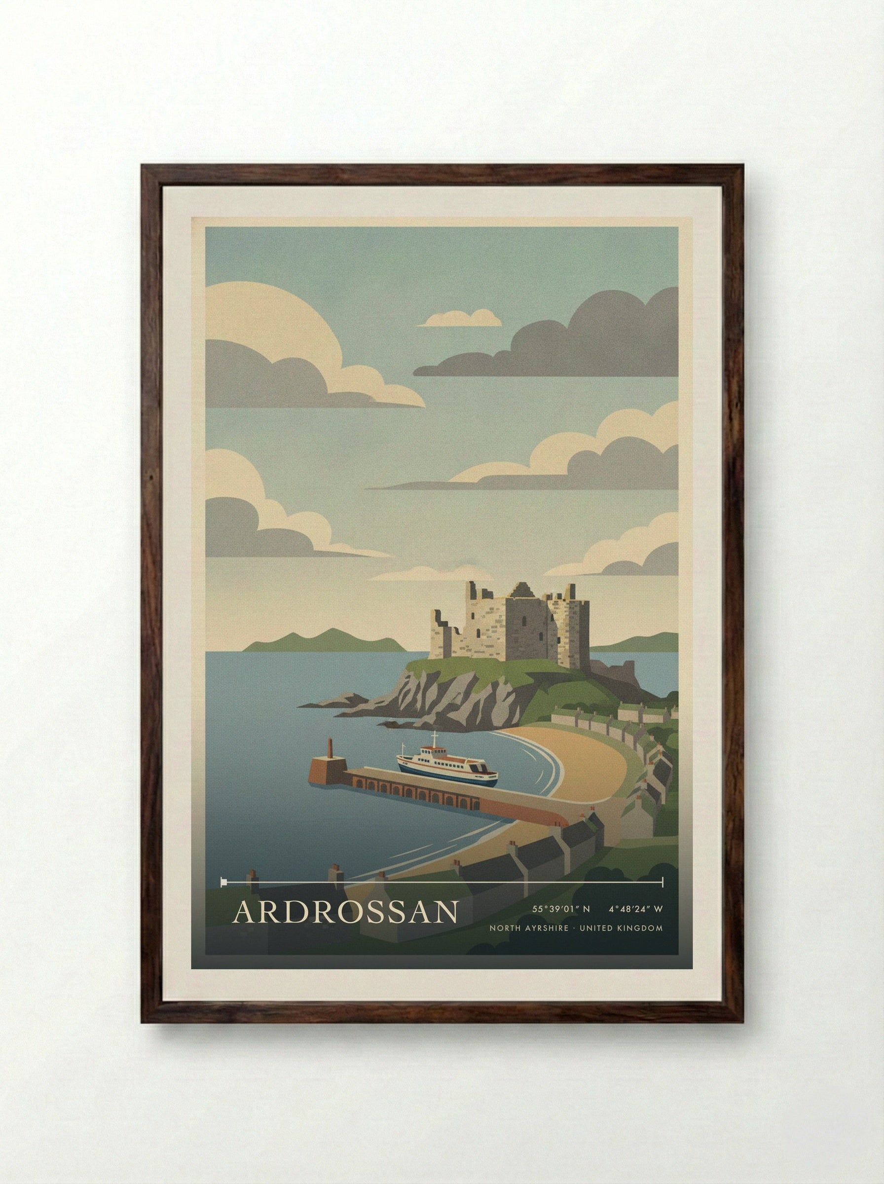 Ardrossan North Ayrshire United Kingdom Travel Poster - Framed Print Dark Wood