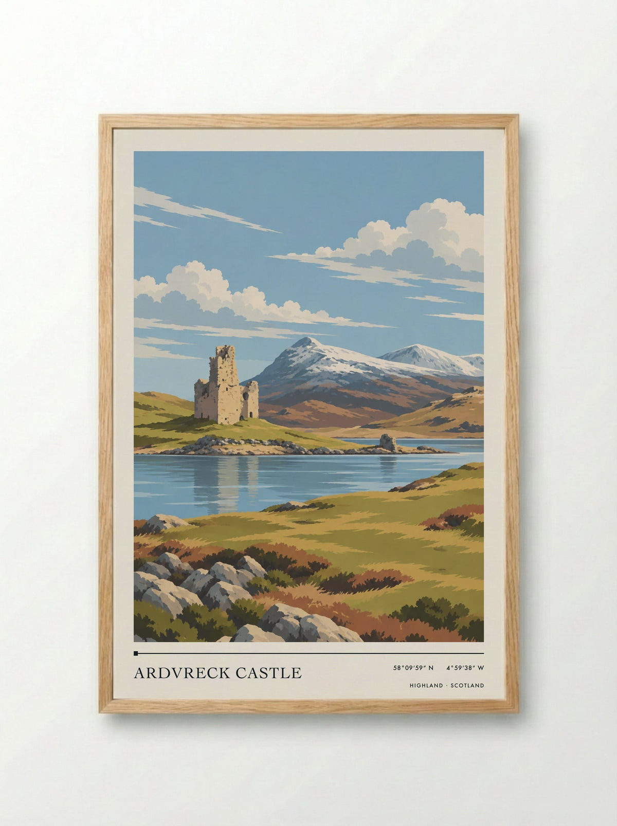 Ardvreck Castle, Highland | Travel Poster - Framed Print Wood