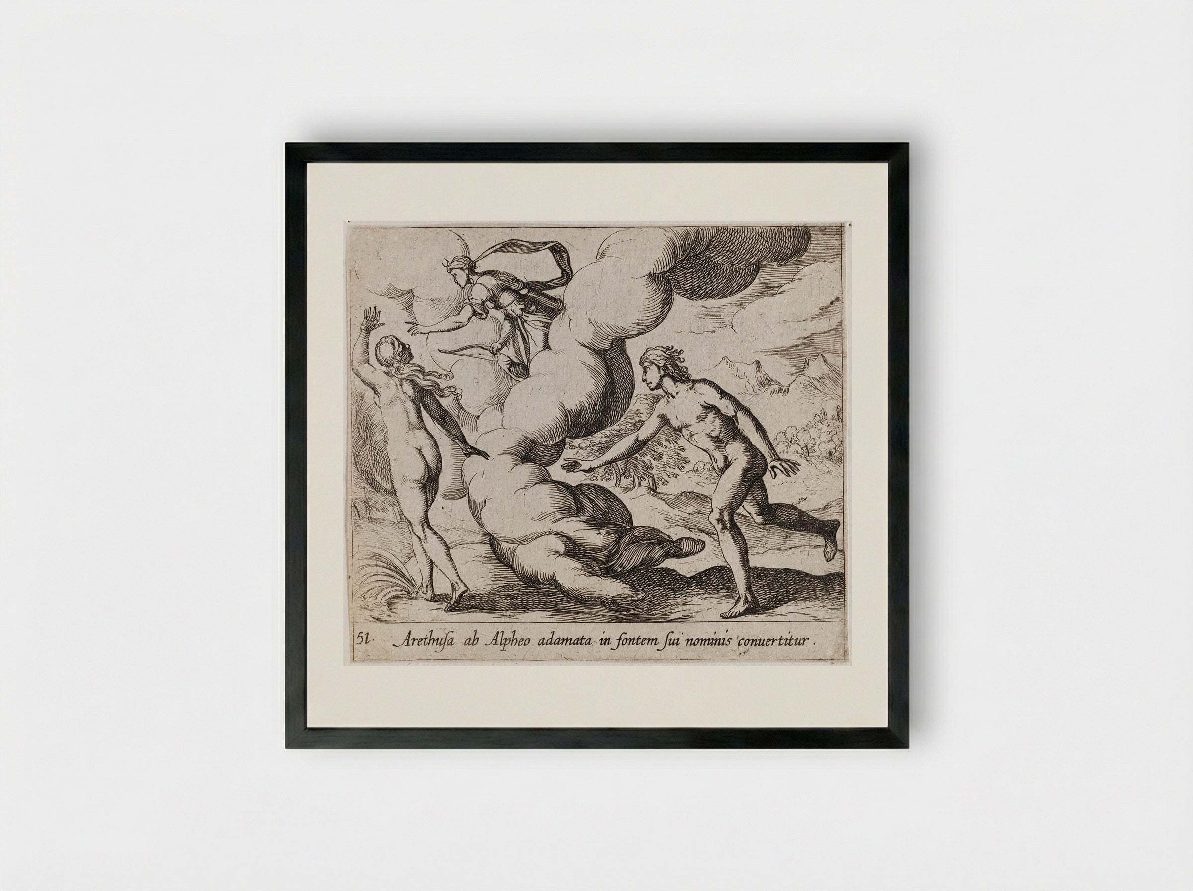 Arethusa Chased by Alpheus - Antonio Tempesta - Framed Print Black