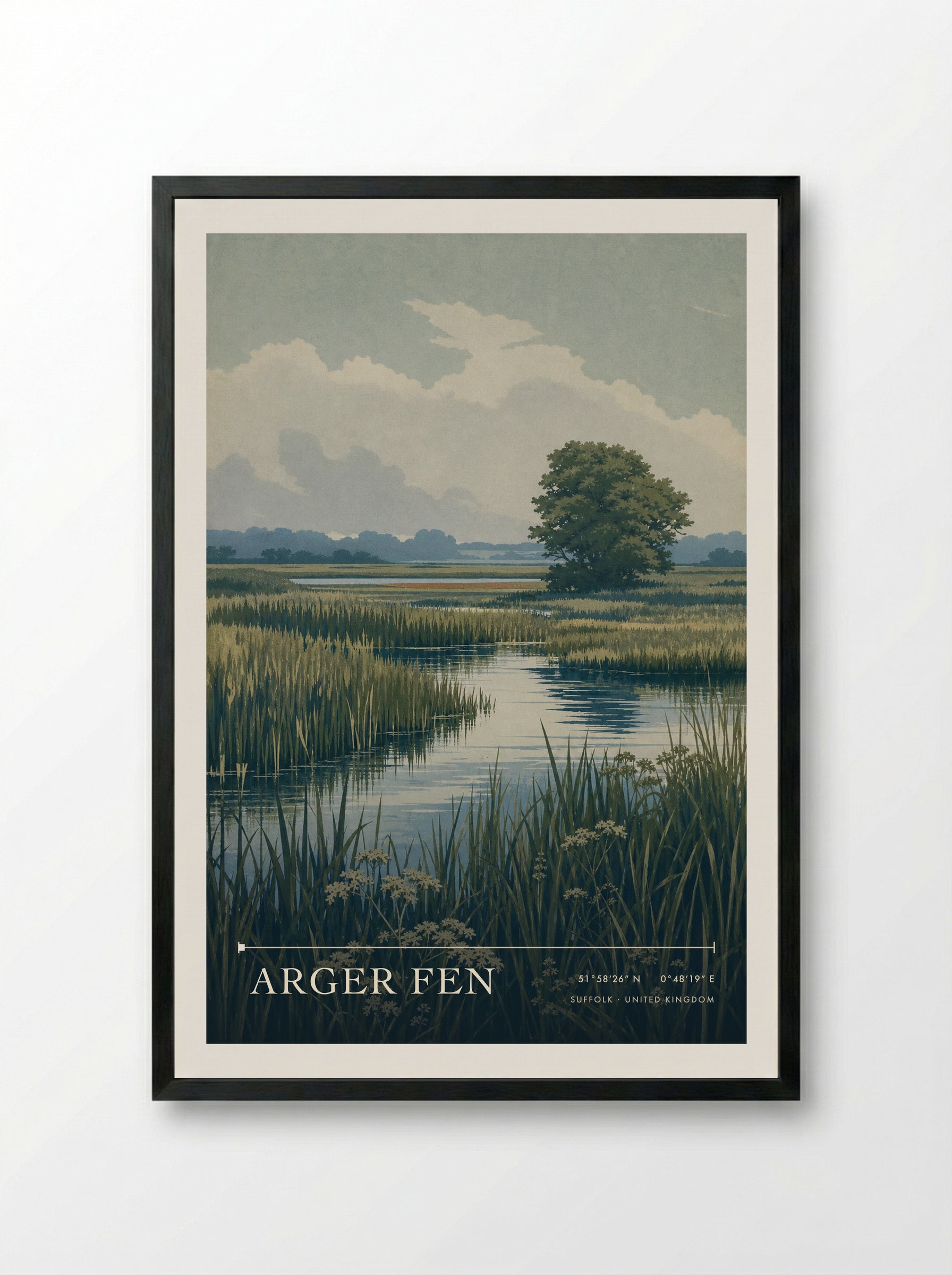 Arger Fen Suffolk United Kingdom Travel Poster - Framed Print Black