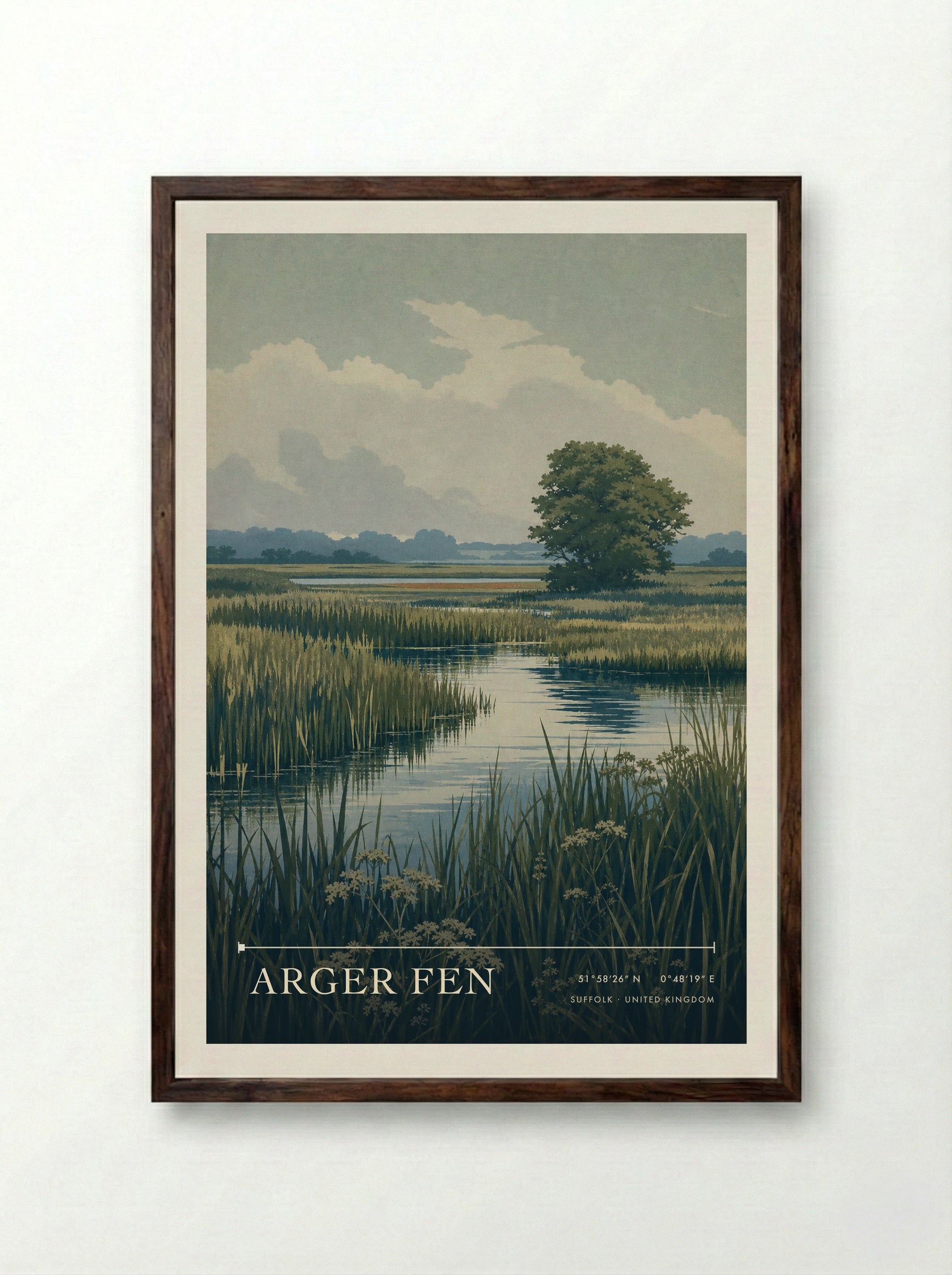 Arger Fen Suffolk United Kingdom Travel Poster - Framed Print Dark Wood