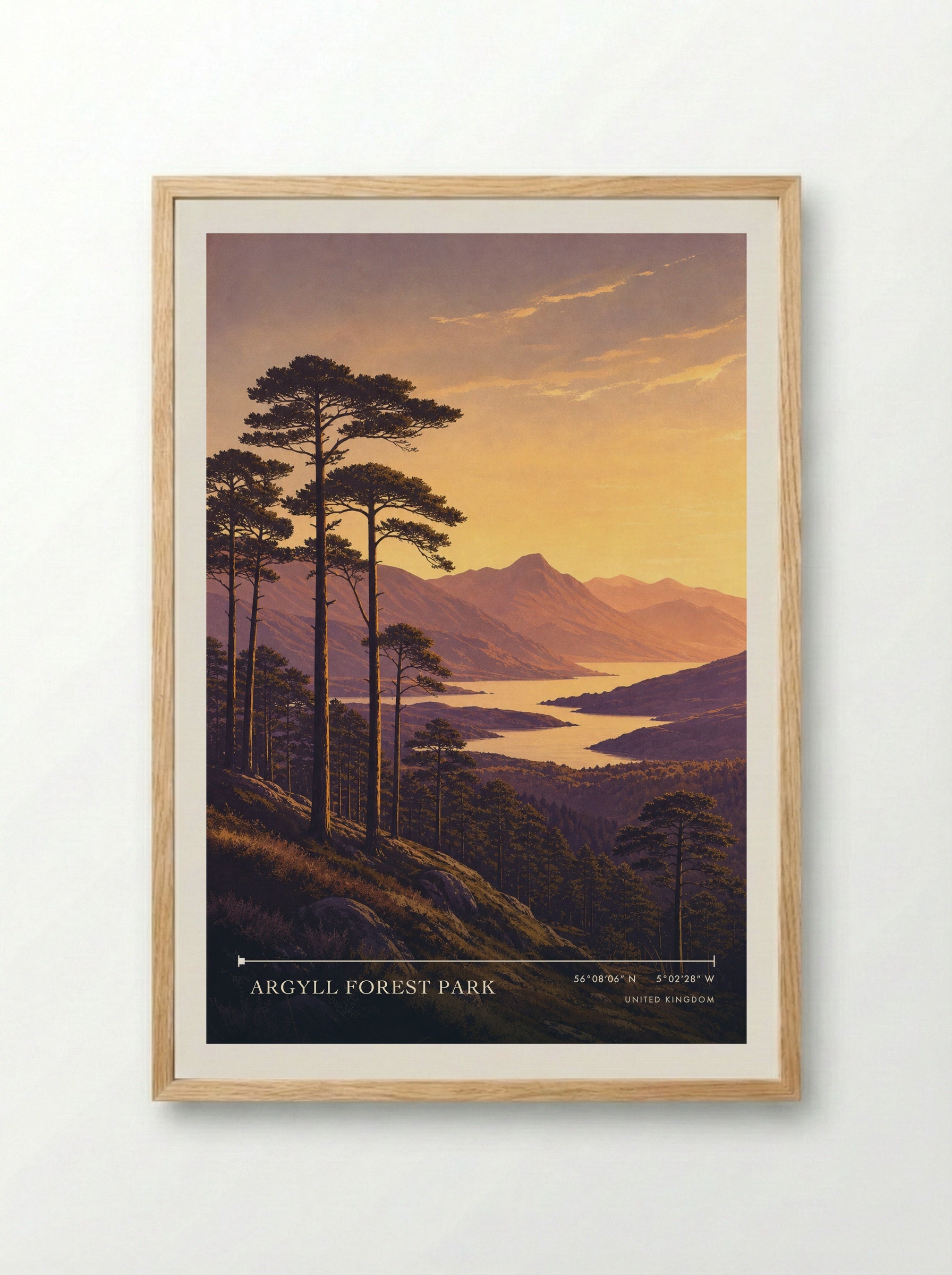 Argyll Forest Park United Kingdom Travel Poster - Framed Print Wood