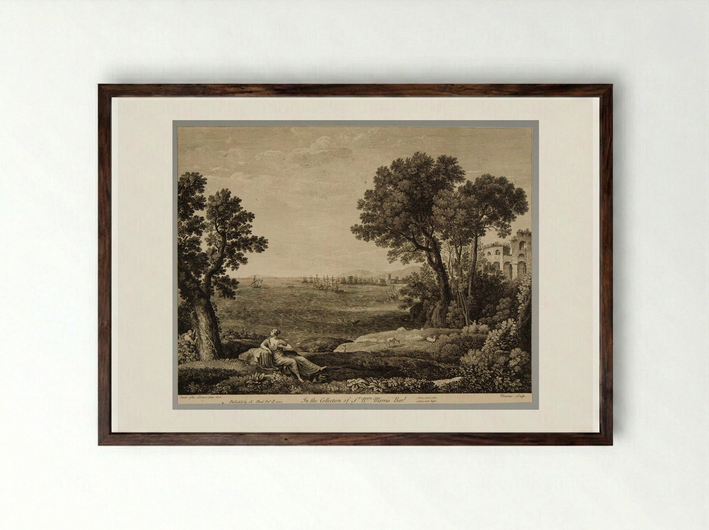 Ariadne and Bacchus - François Vivares - Framed Print Dark Wood