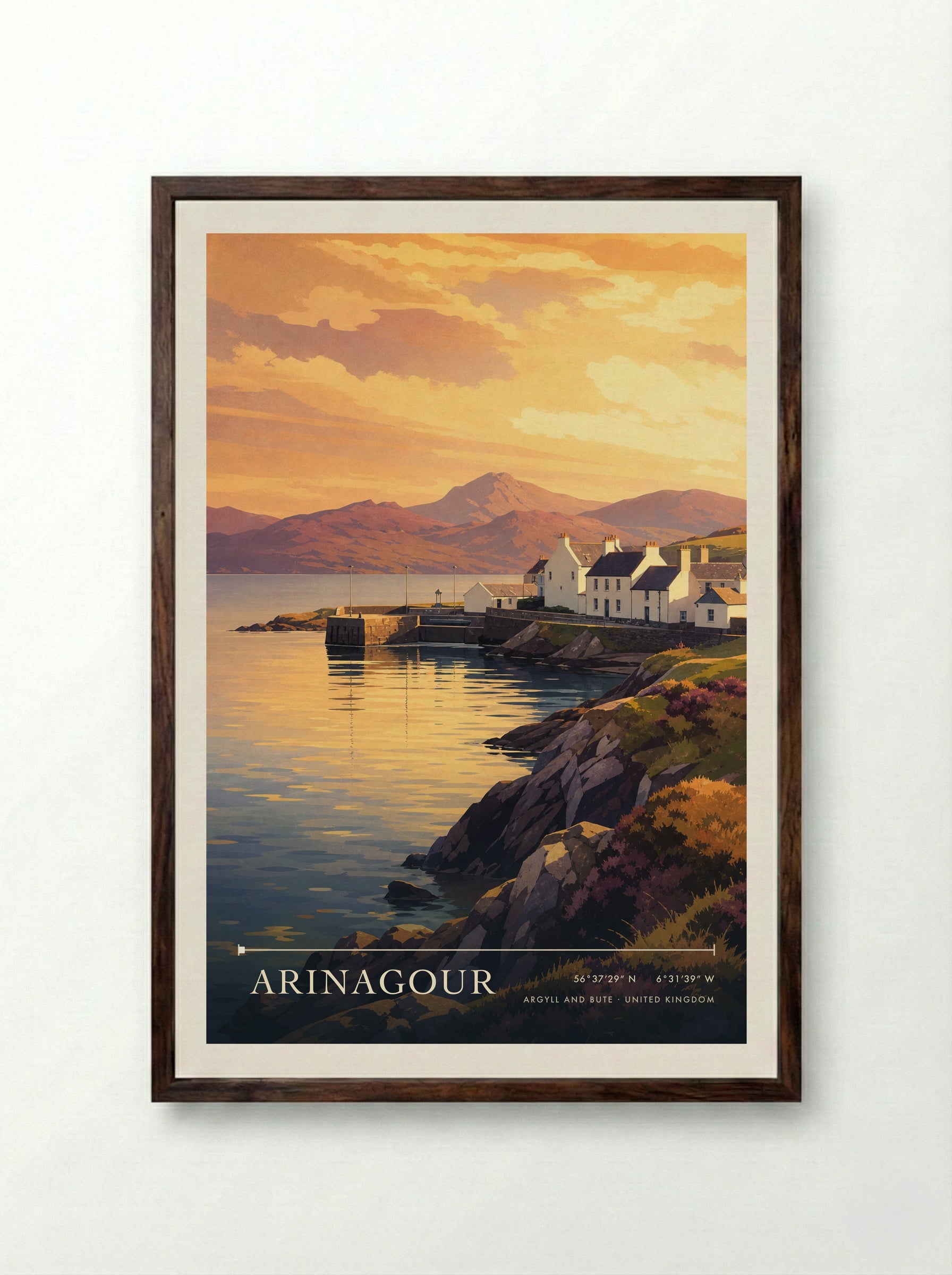 Arinagour Argyll and Bute United Kingdom Travel Poster - Framed Print Dark Wood
