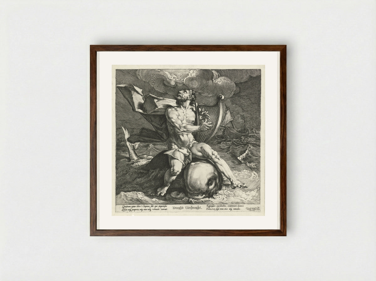 Arion on the Dolphin - Jan Harmensz. Muller - Framed Print Dark Wood