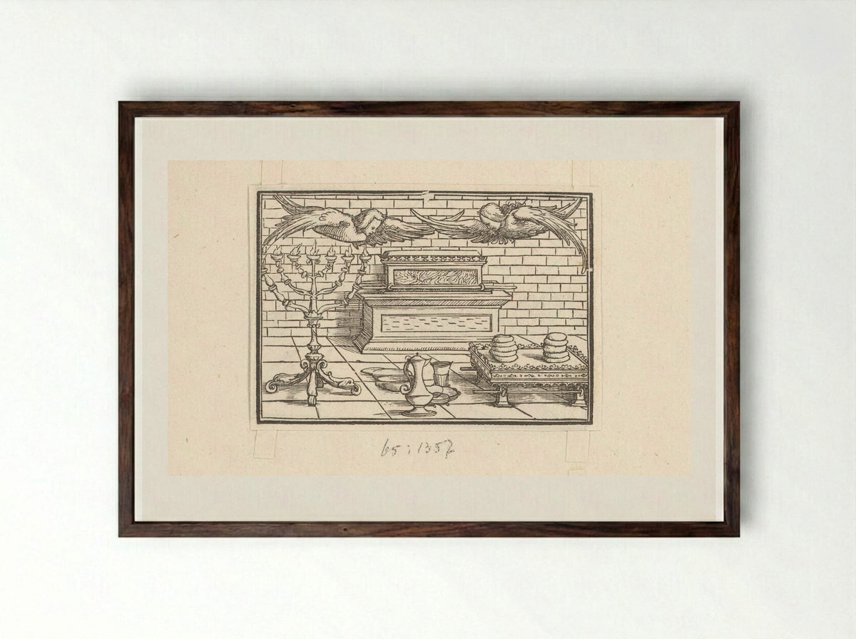 Ark of the Covenant and Tabernacle Objects - Veit Rudolf Specklin - Framed Print Dark Wood