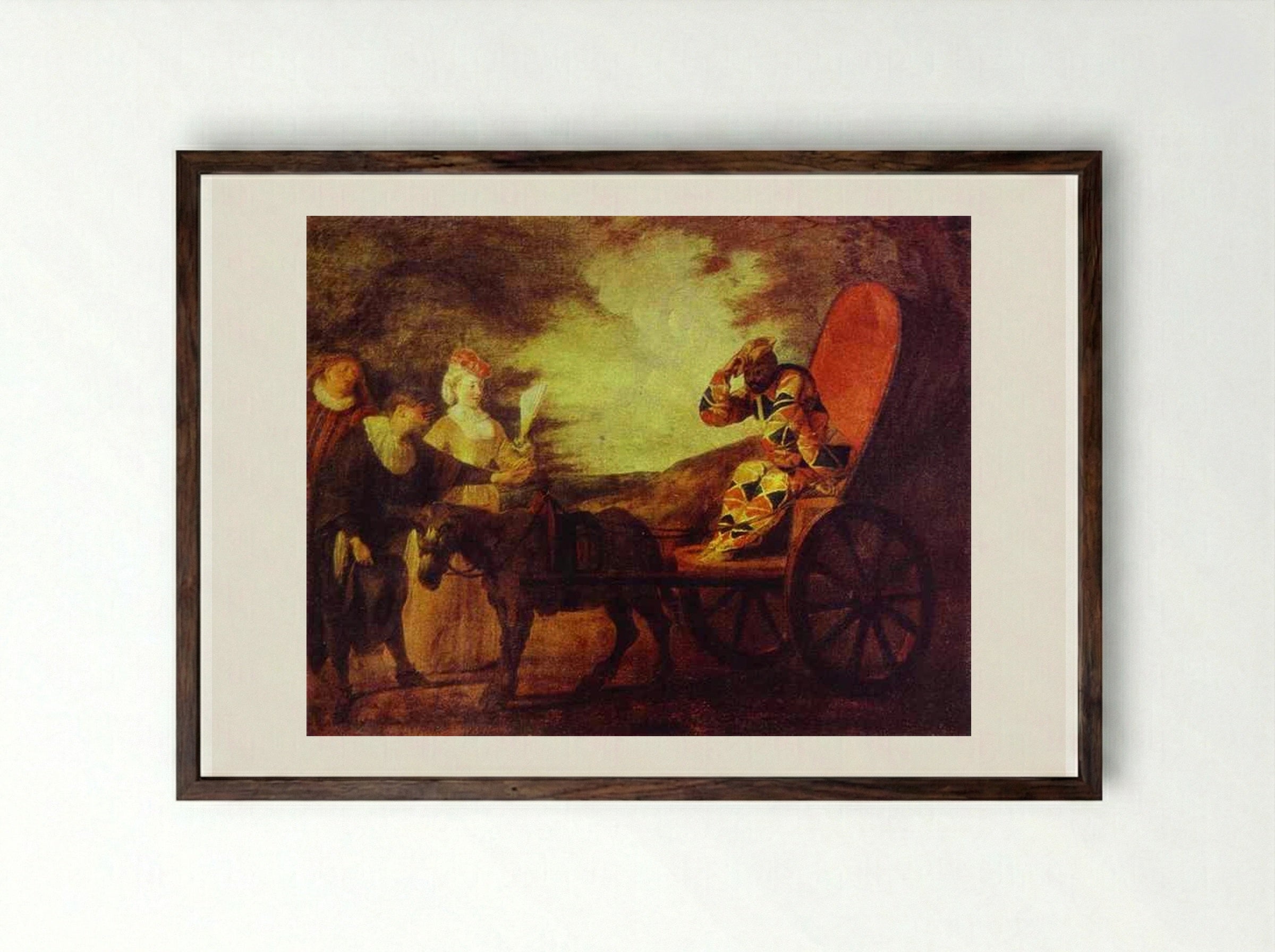 Arlecchino Emperor in the Moon - Antoine Watteau - Framed Print Dark Wood