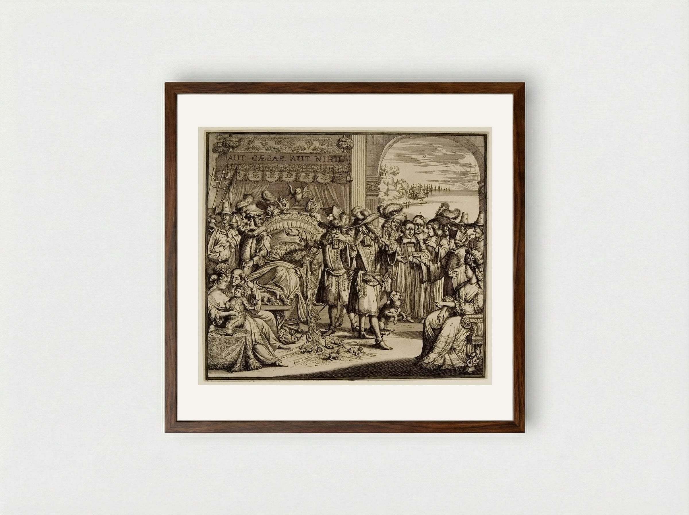 Arlequin Deodat et Pamirge Hypochondriaques - Romeyn de Hooghe - Framed Print Dark Wood