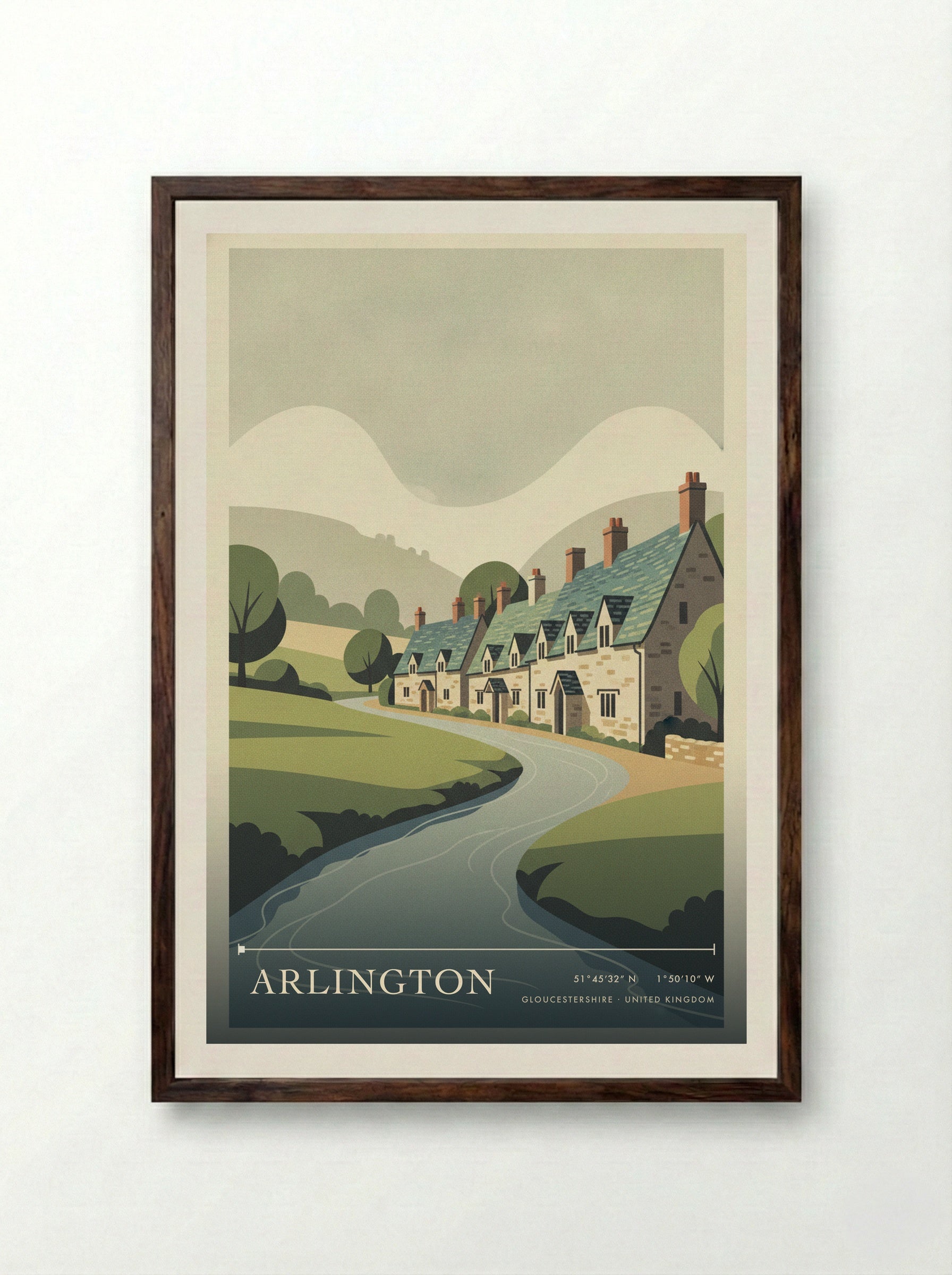 Arlington Gloucestershire United Kingdom Travel Poster - Framed Print Dark Wood