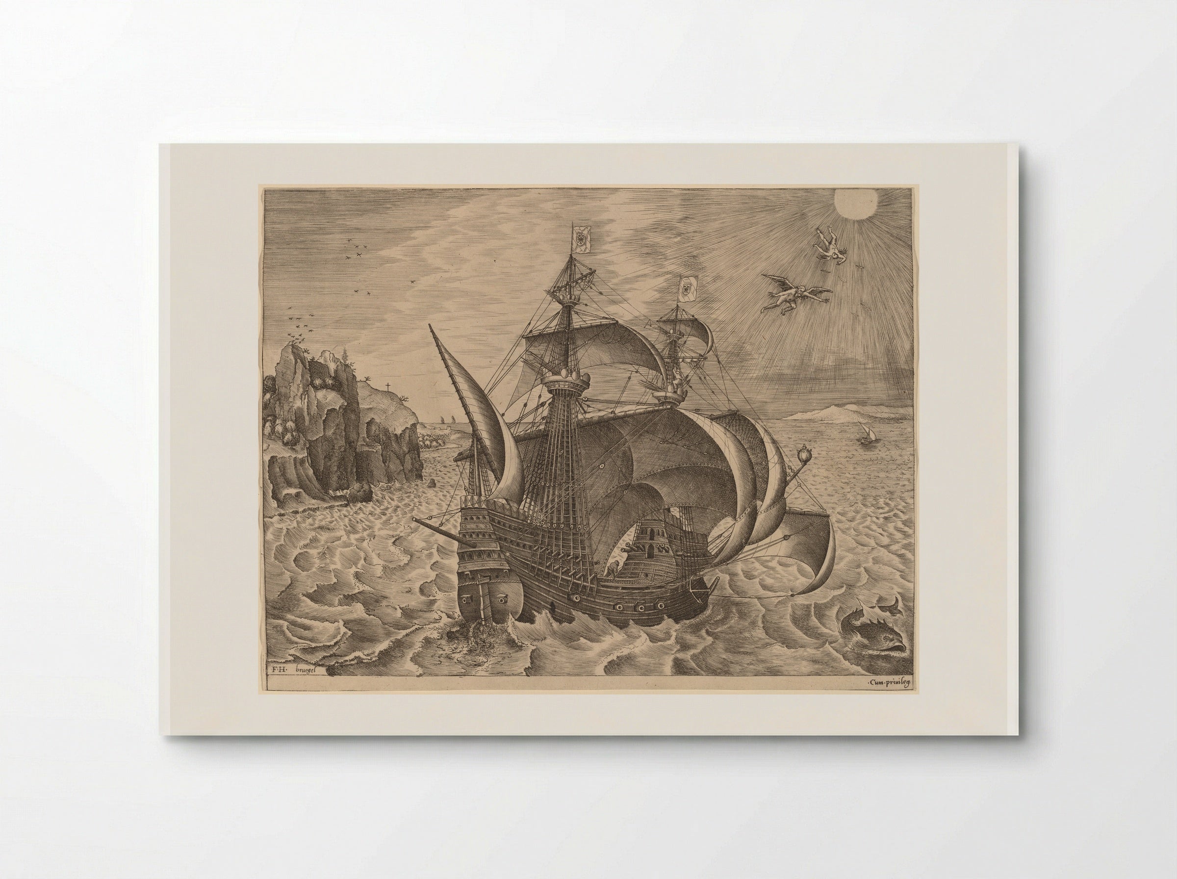 Armed Three-Master with Daedalus and Icarus - Pieter Bruegel the Elder - Poster