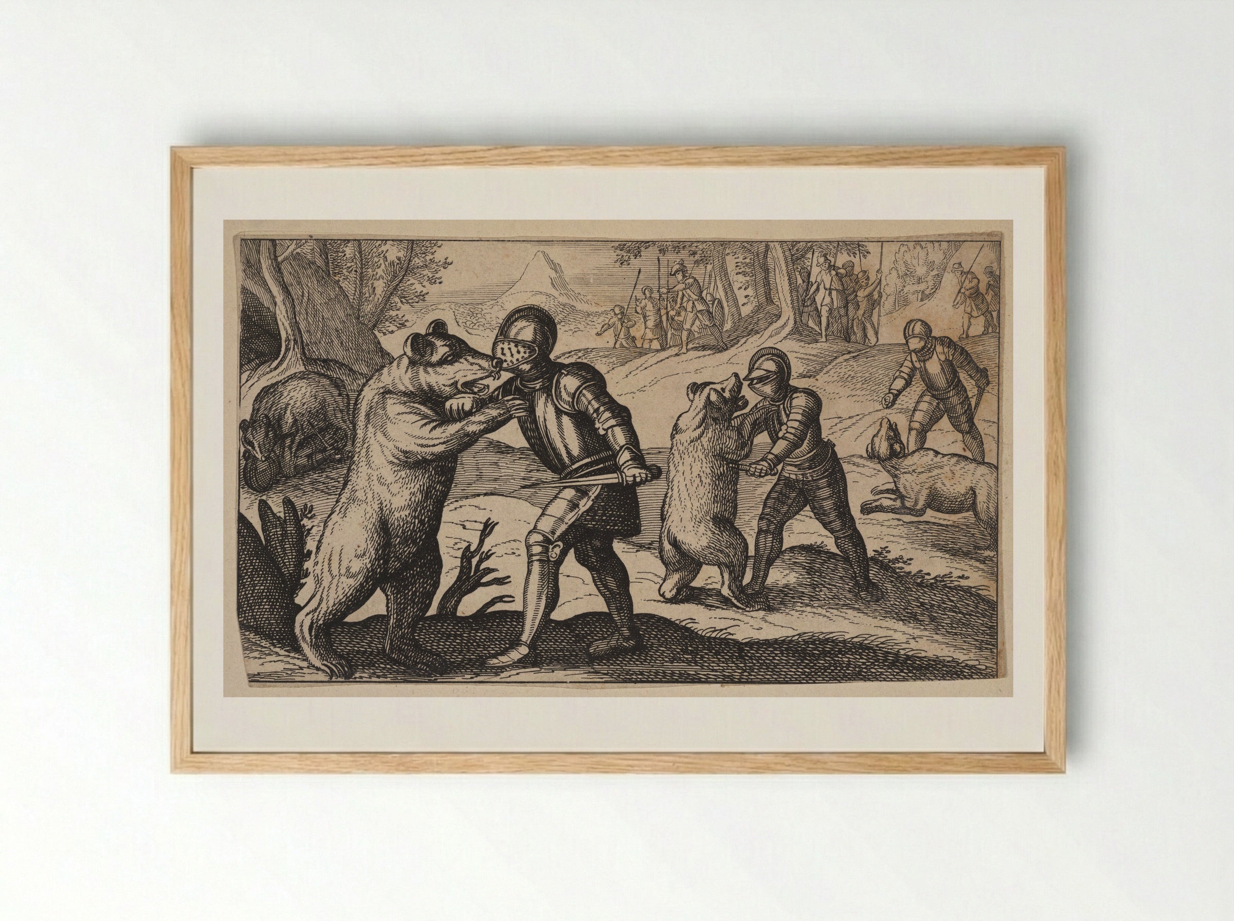 Armored Men Fighting Bears - Antonio Tempesta - Framed Print Wood