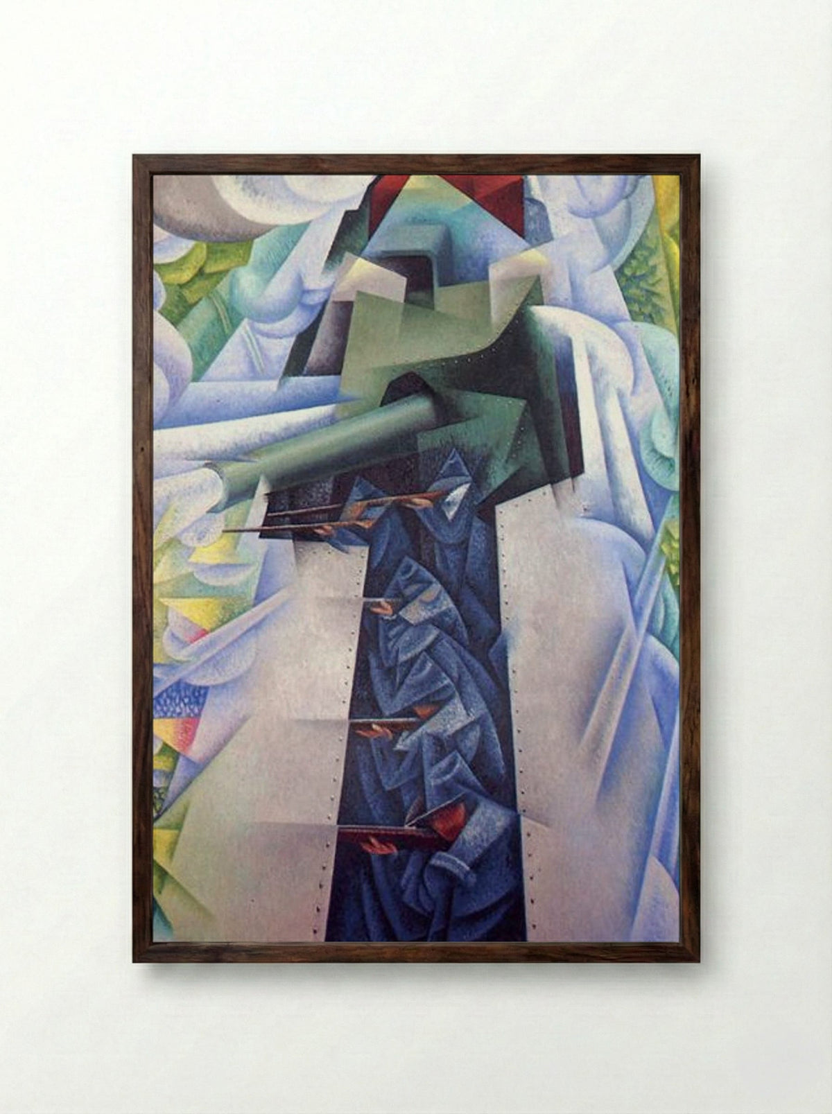 Armored Train in Action - Gino Severini - Framed Print Dark Wood