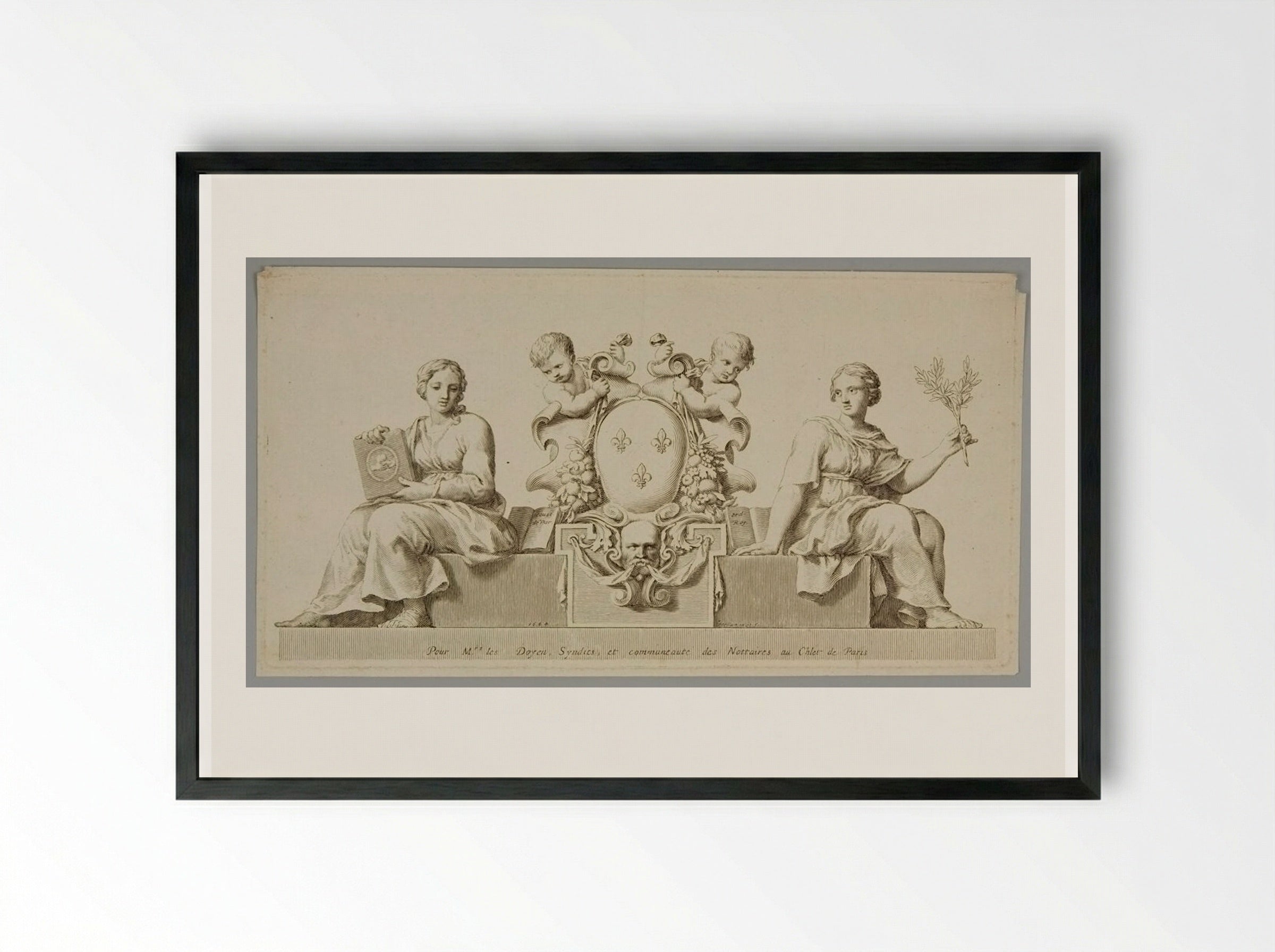 Arms of France with Law and Sincerity - Claude Mellan - Framed Print Black