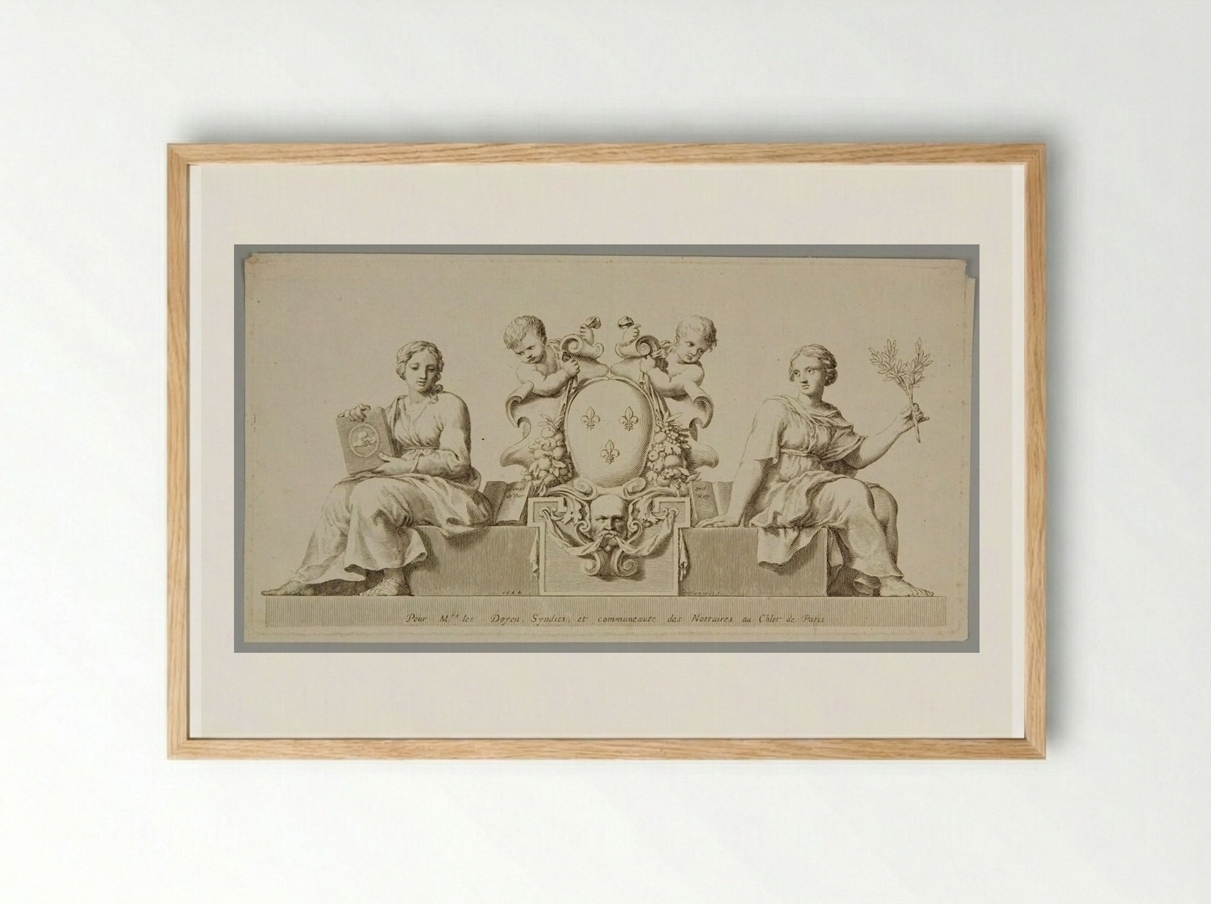 Arms of France with Law and Sincerity - Claude Mellan - Framed Print Wood