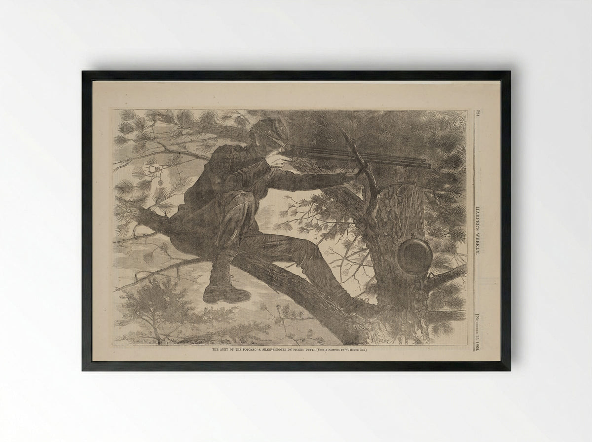 Army of the Potomac - A Sharp Shooter on Picket Duty - Winslow Homer - Framed Print Black