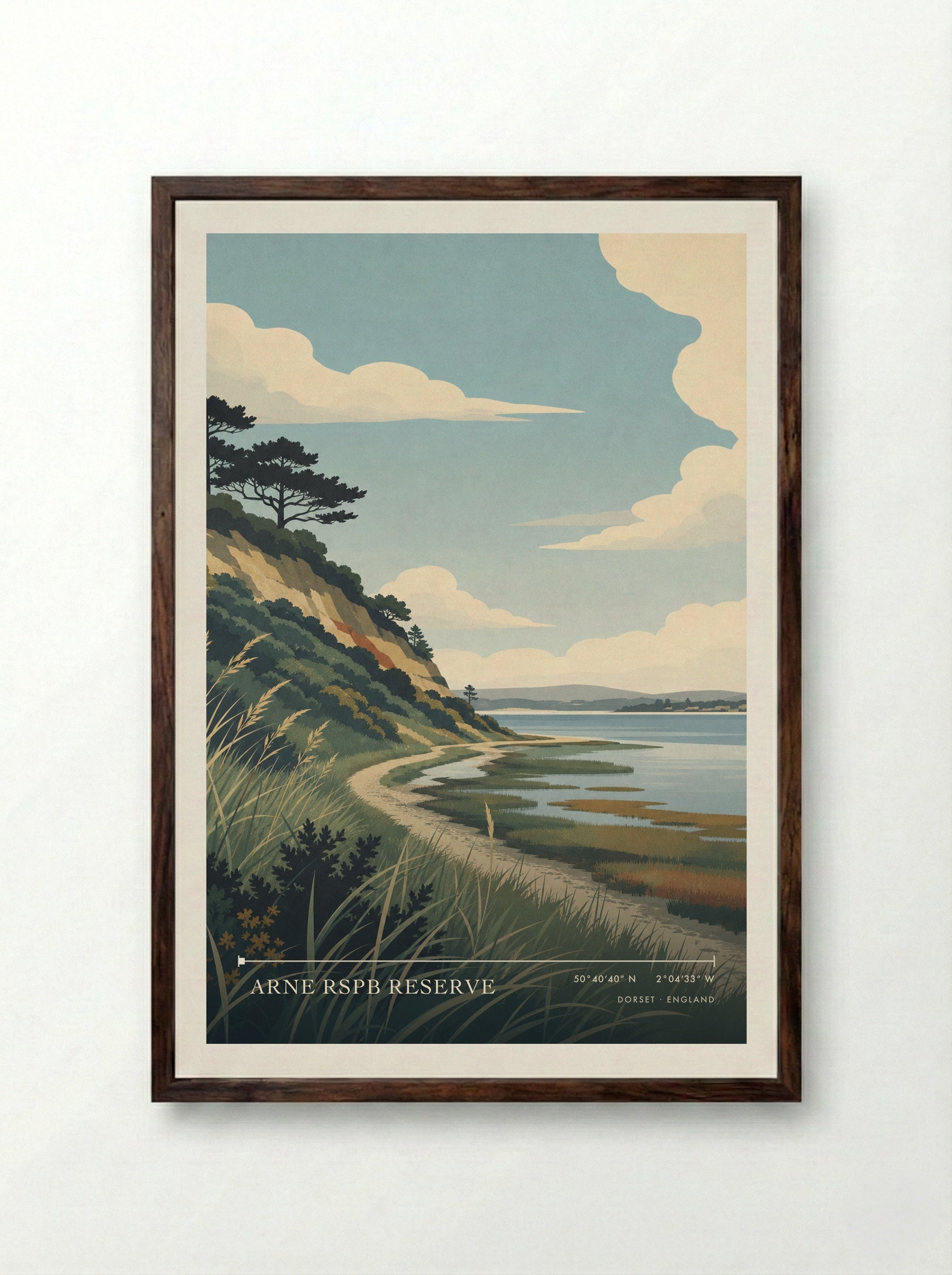 Arne RSPB Reserve Dorset England Travel Poster - Framed Print Dark Wood