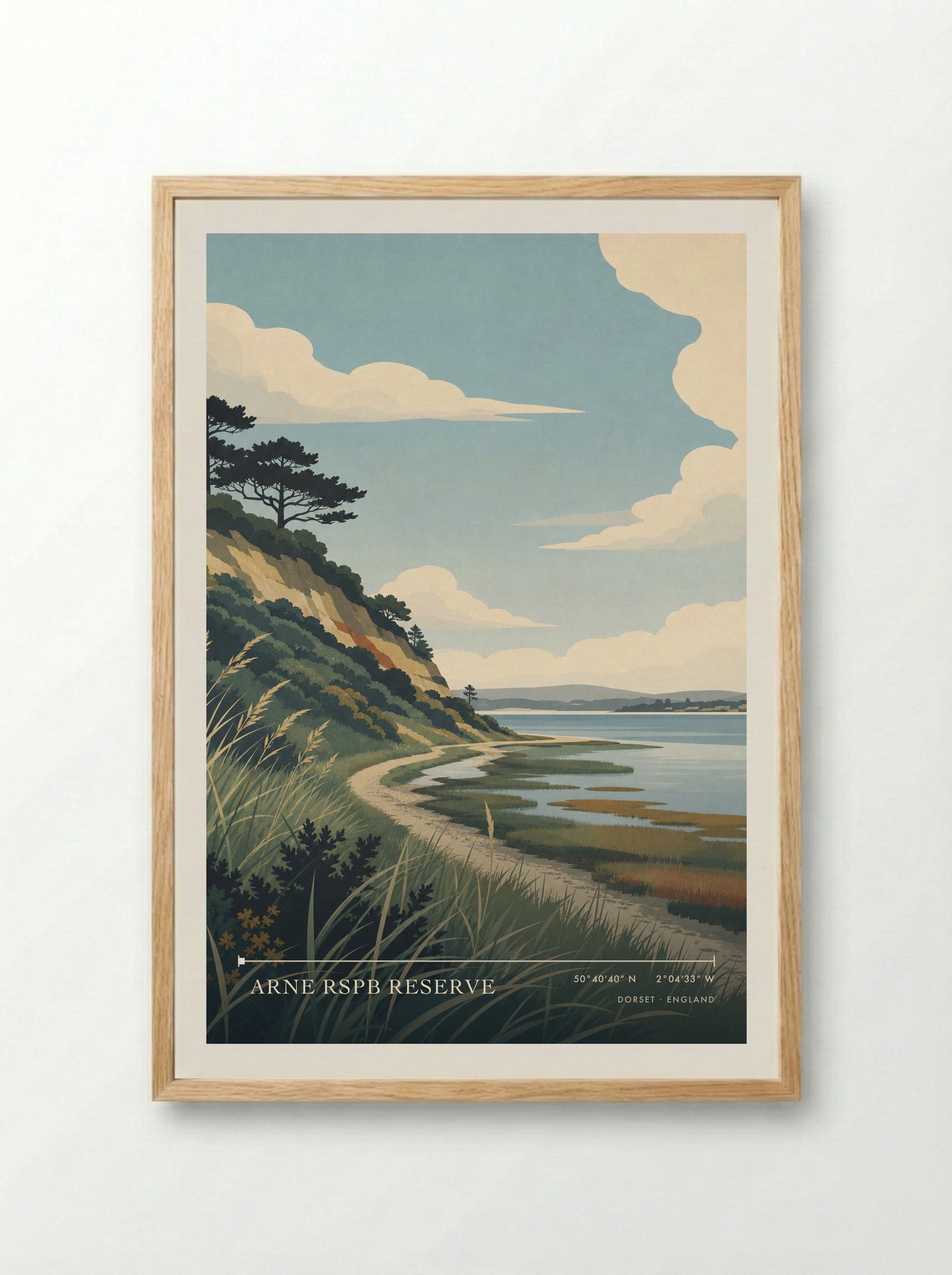 Arne RSPB Reserve Dorset England Travel Poster - Framed Print Wood