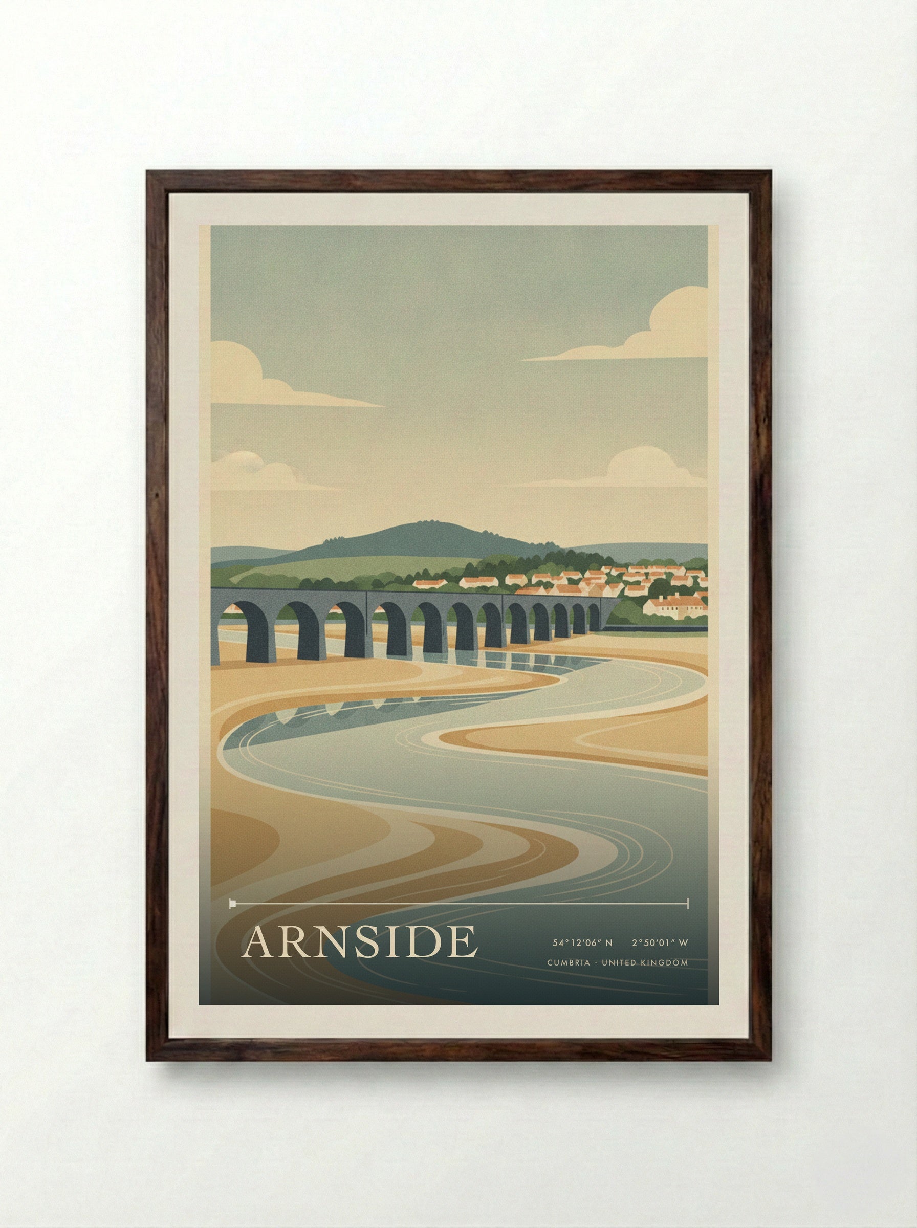 Arnside Cumbria United Kingdom Travel Poster - Framed Print Dark Wood