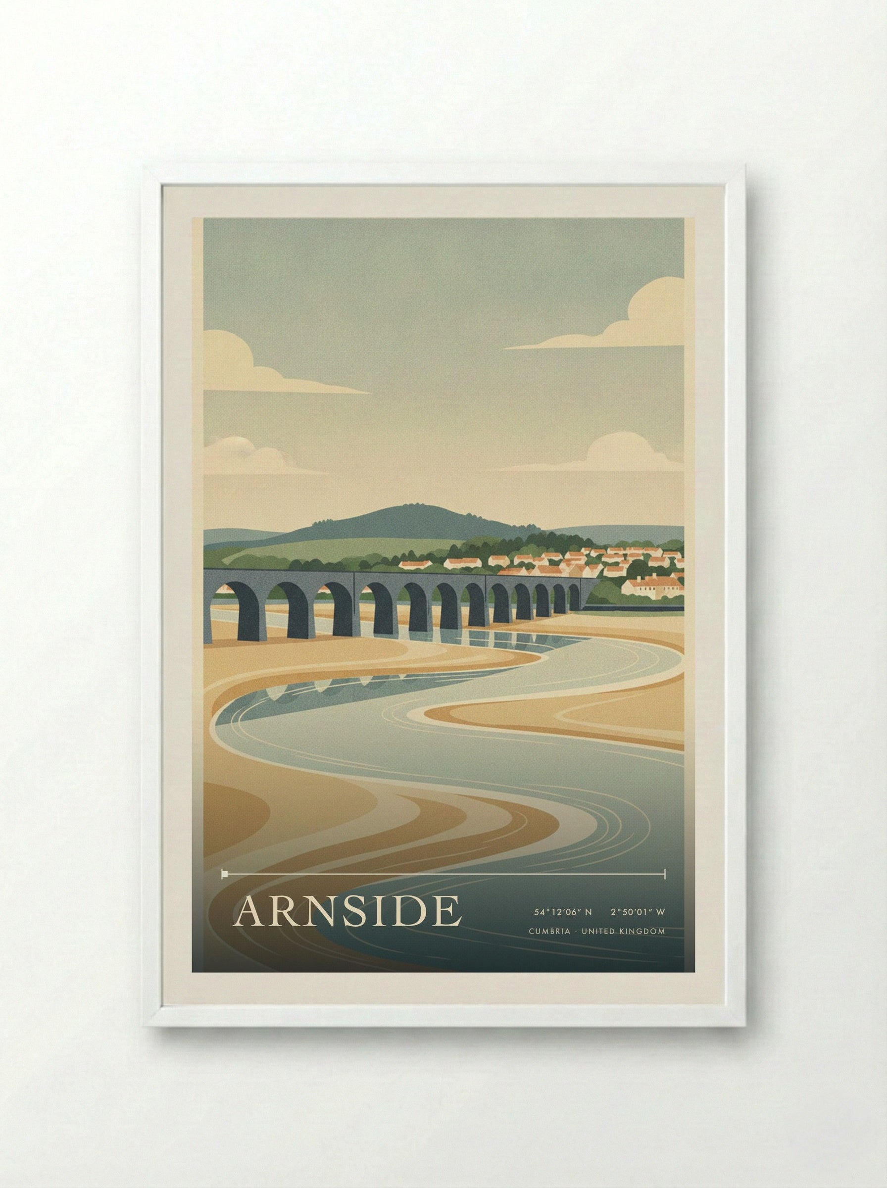 Arnside Cumbria United Kingdom Travel Poster - Framed Print White