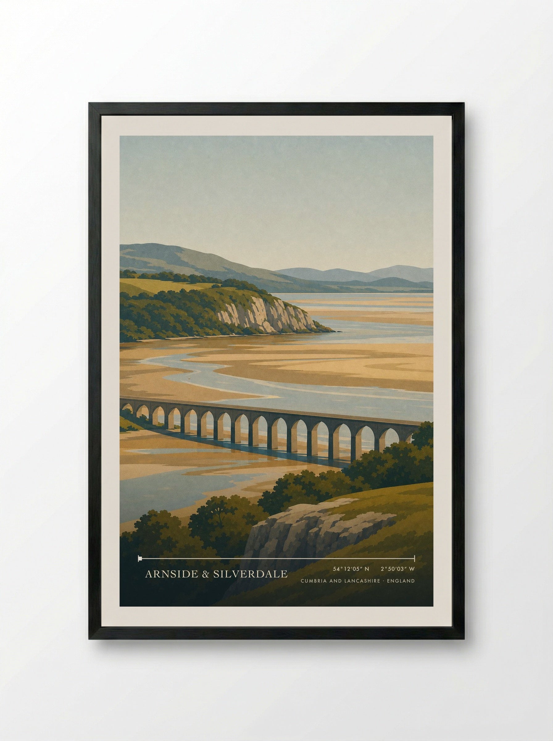 Arnside & Silverdale Travel Poster Artwork - Framed Print Black