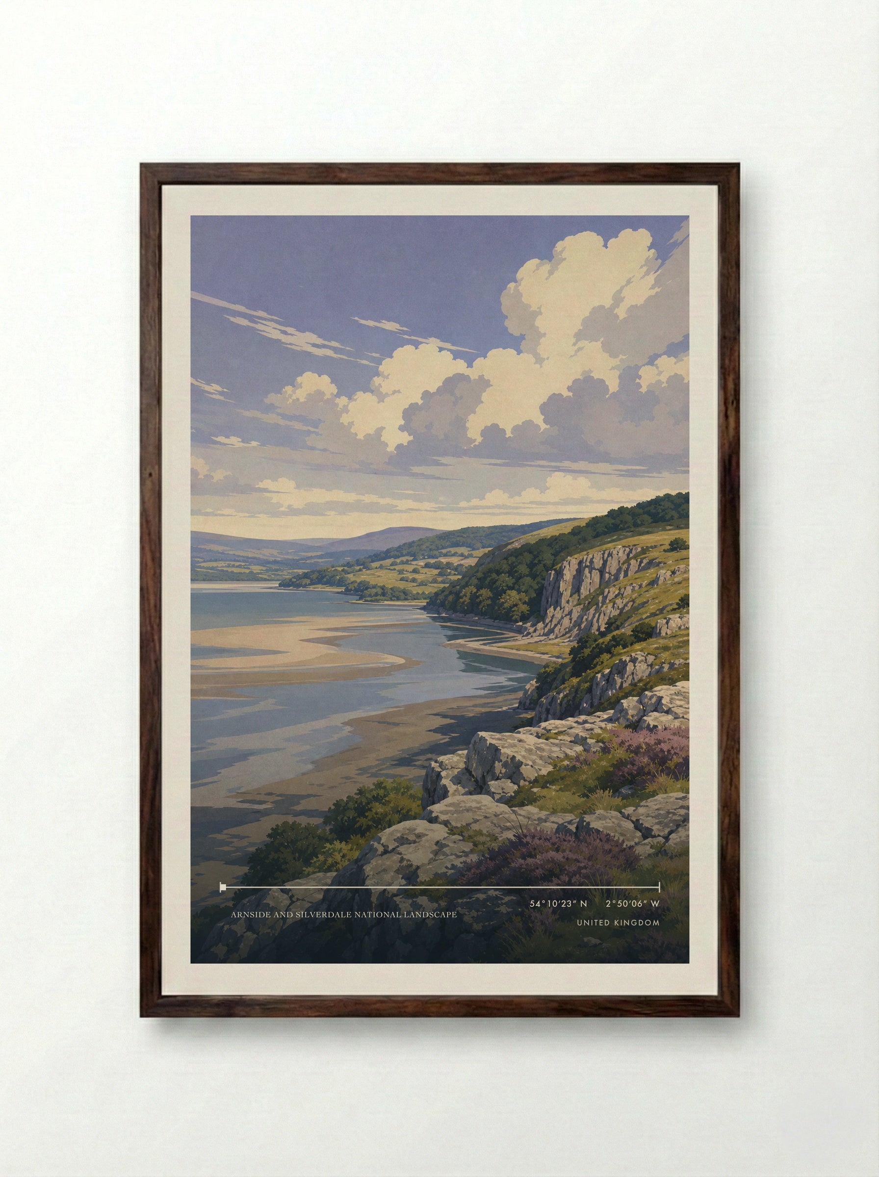 Arnside and Silverdale National Landscape United Kingdom Travel Poster - Framed Print Dark Wood