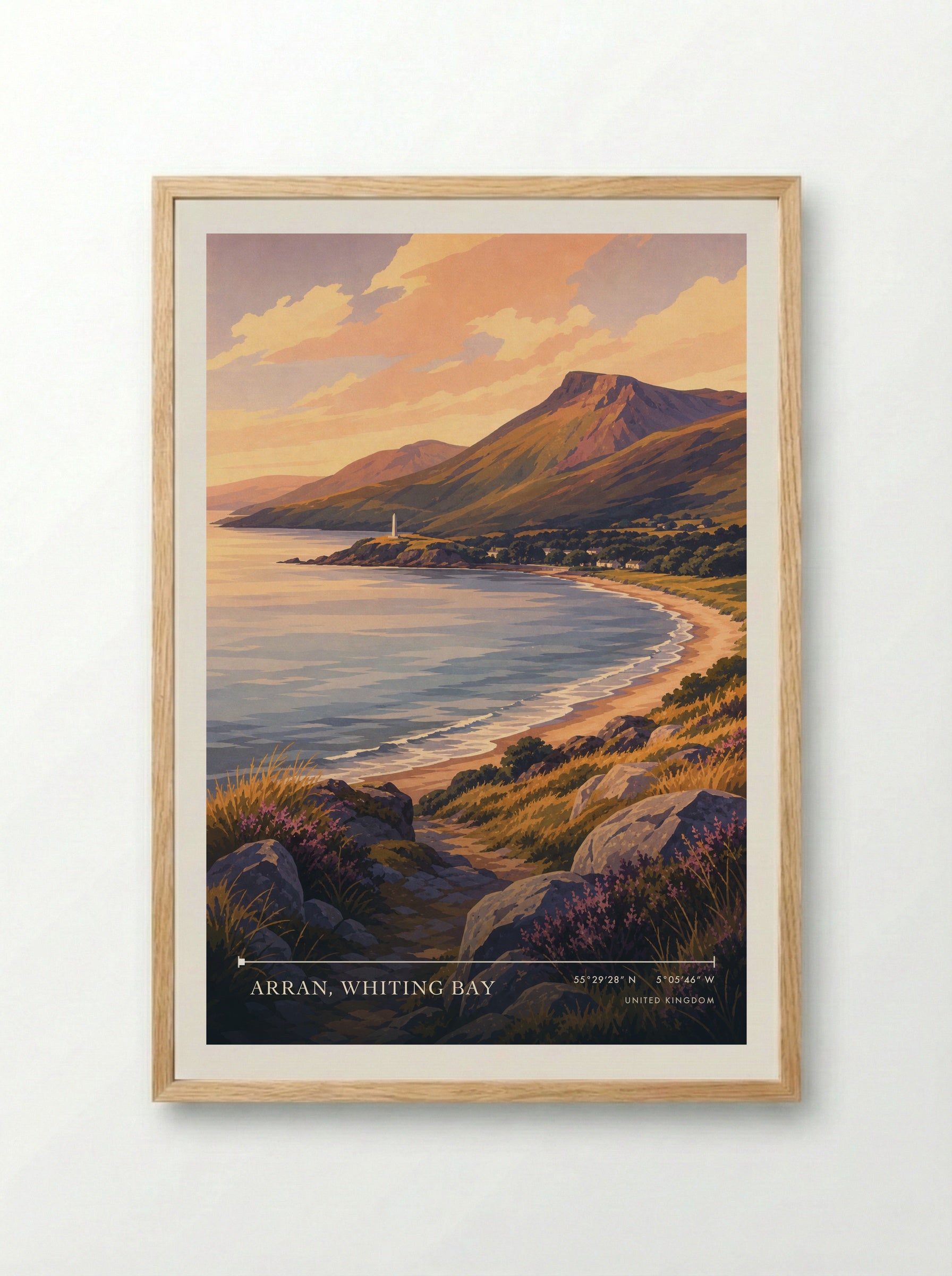 Arran, Whiting Bay United Kingdom Travel Poster - Framed Print Wood