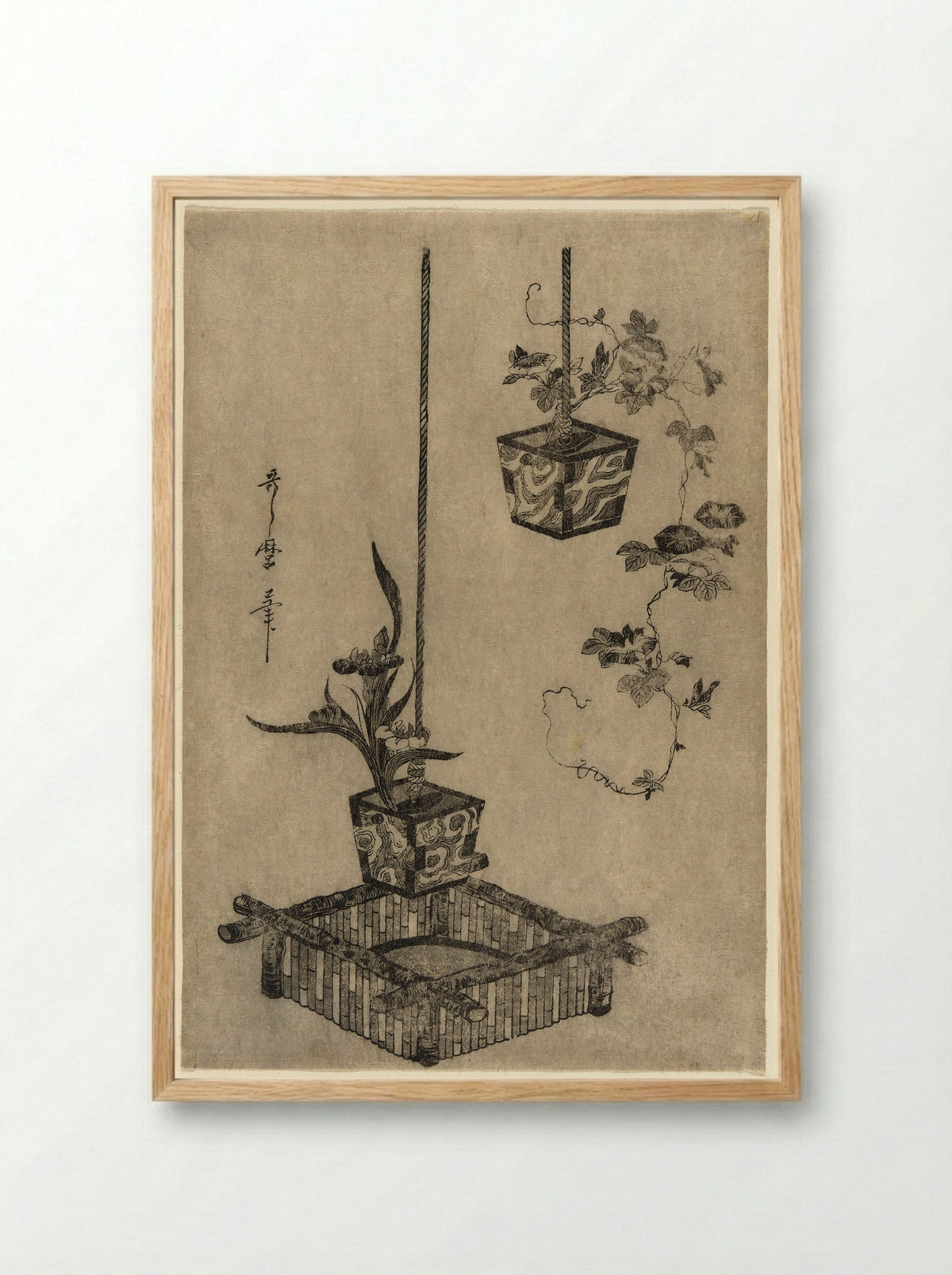 Arrangements of Irises and Morning Glories - Kitagawa Utamaro - Framed Print Wood