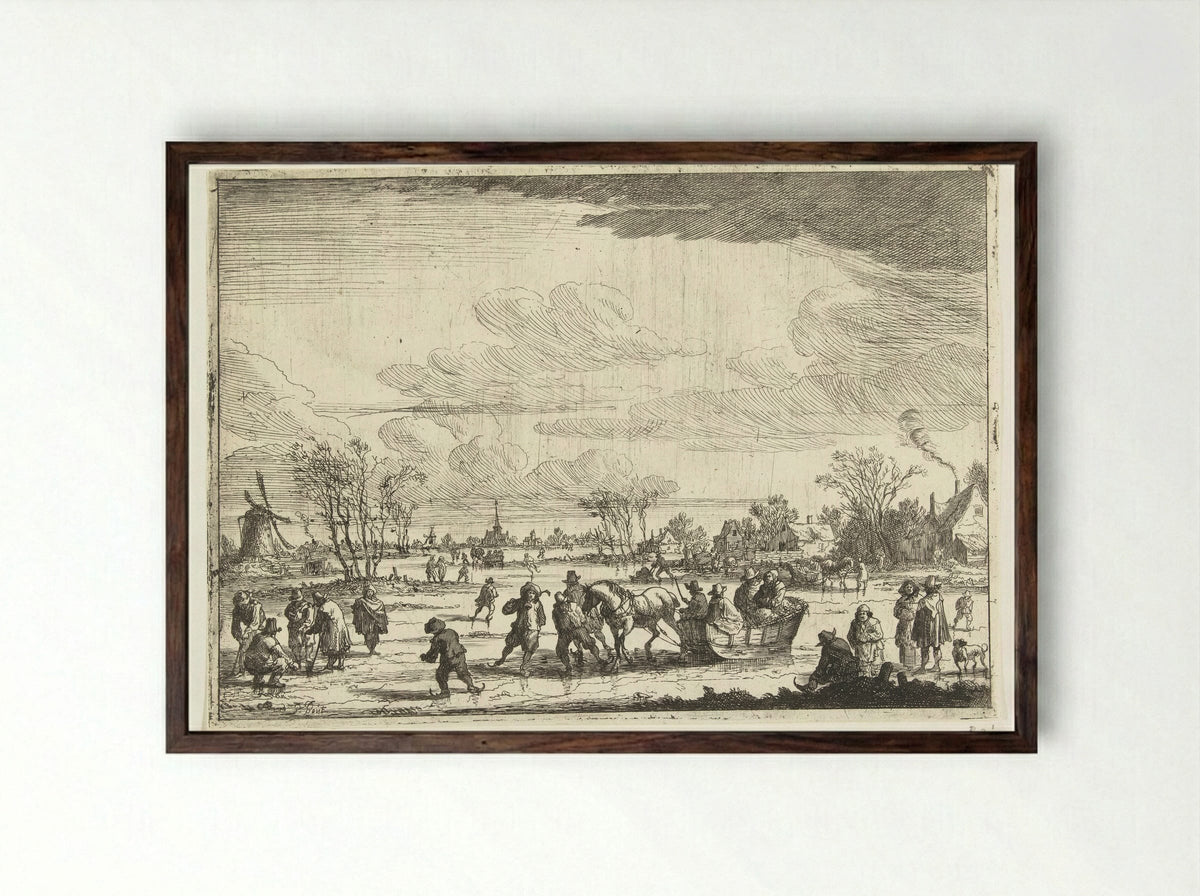 Arrenslee op het ijs - Pieter Bout - Framed Print Dark Wood