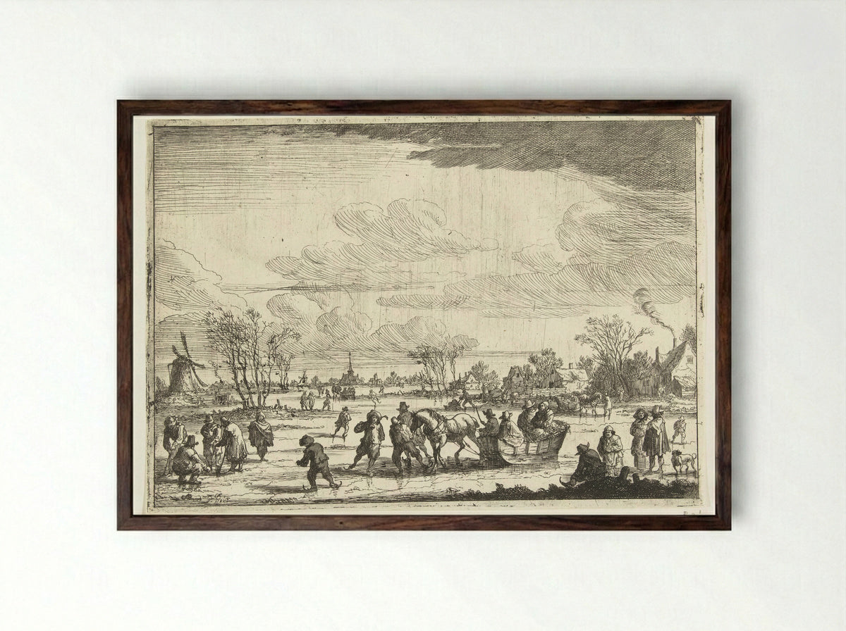 Arrenslee op het ijs - Pieter Bout - Framed Print Dark Wood