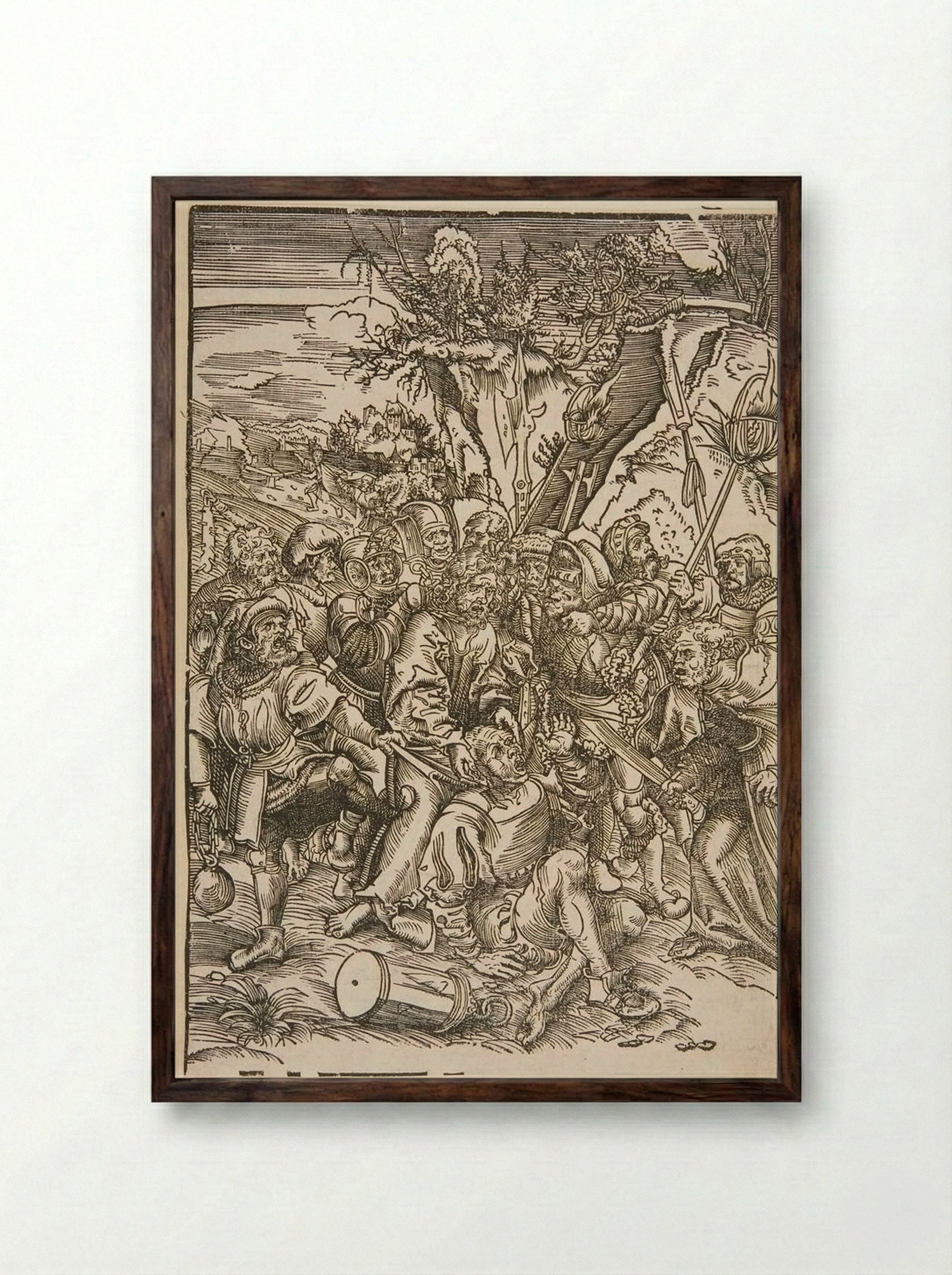 Arrest of Christ - Lucas Cranach the Elder - Framed Print Dark Wood