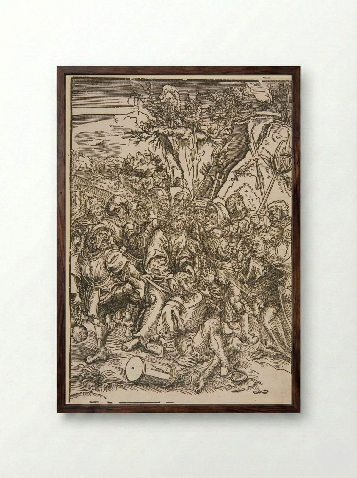 Arrest of Christ - Lucas Cranach the Elder - Framed Print Dark Wood
