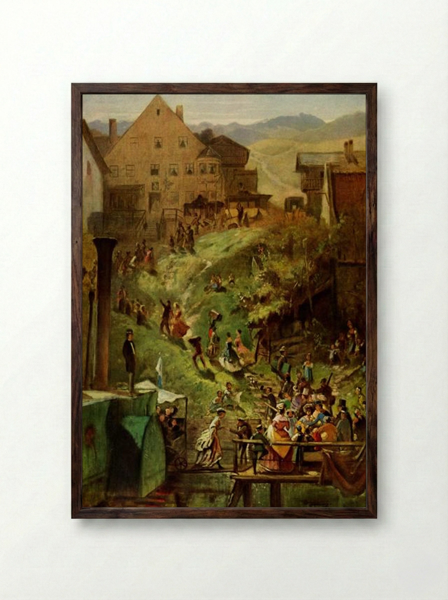 Arrival in Seeshaupt - Carl Spitzweg - Framed Print Dark Wood