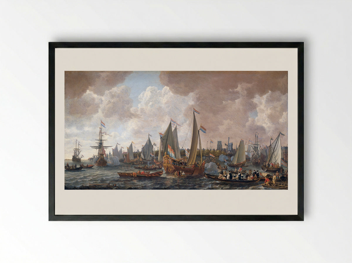 Arrival of Charles II, King of England, in Rotterdam, 24 May 1660 - Lieve Pietersz. Verschuier - Framed Print Black