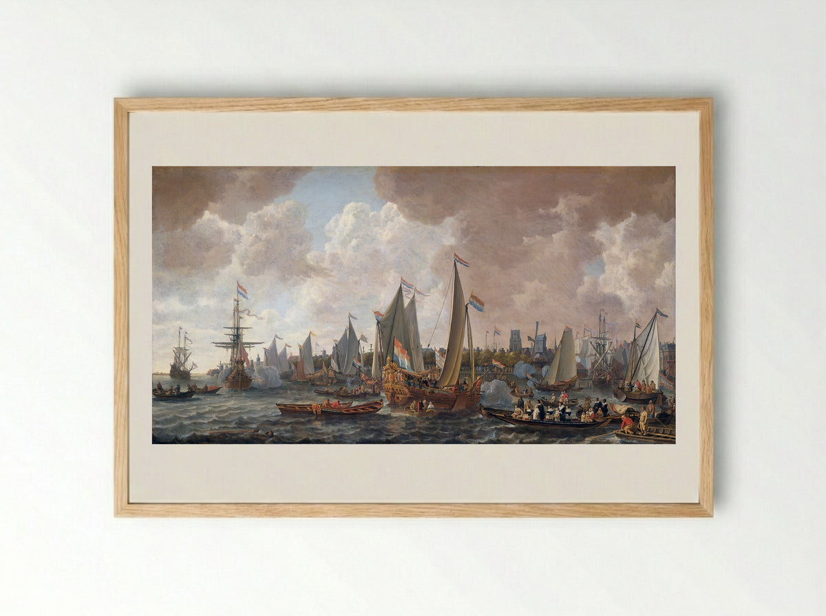 Arrival of Charles II, King of England, in Rotterdam, 24 May 1660 - Lieve Pietersz. Verschuier - Framed Print Wood
