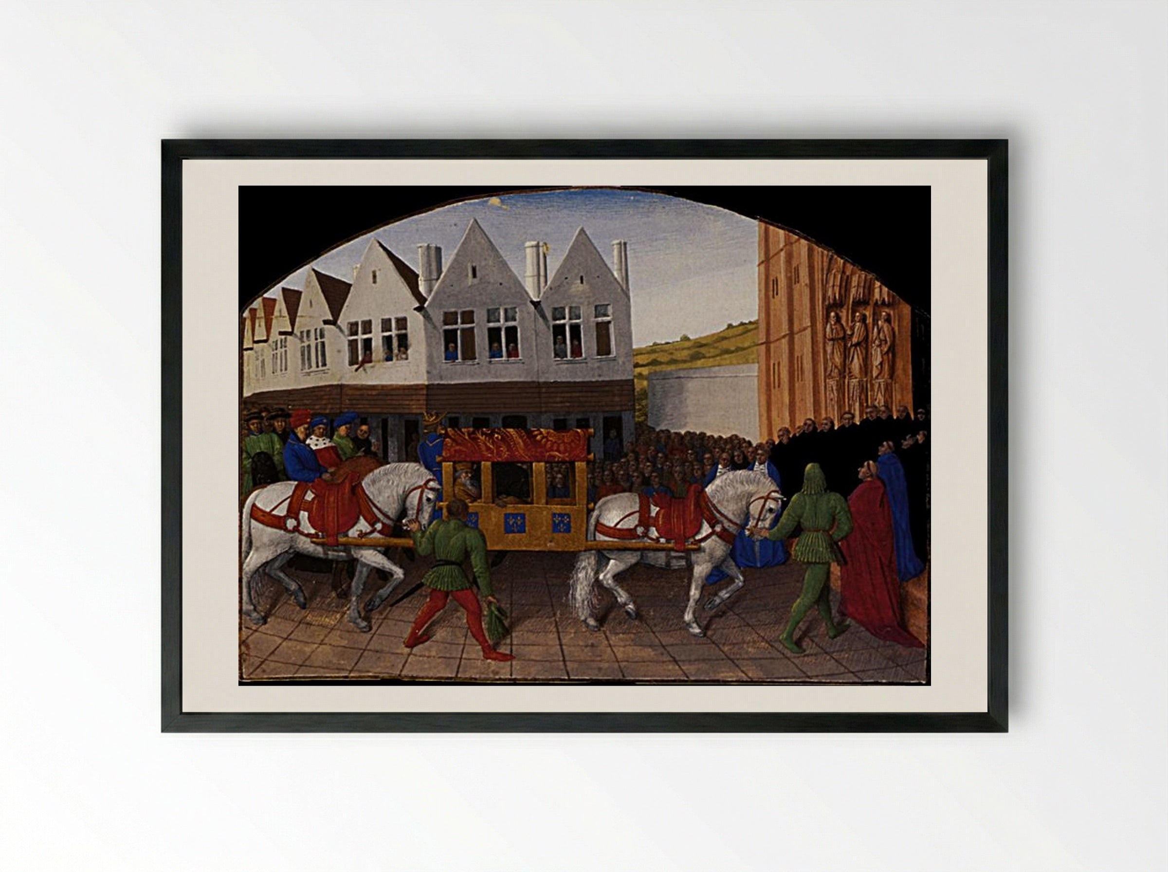 Arrival of the Emperor Charles IV in front of Saint Denis - Jean Fouquet - Framed Print Black