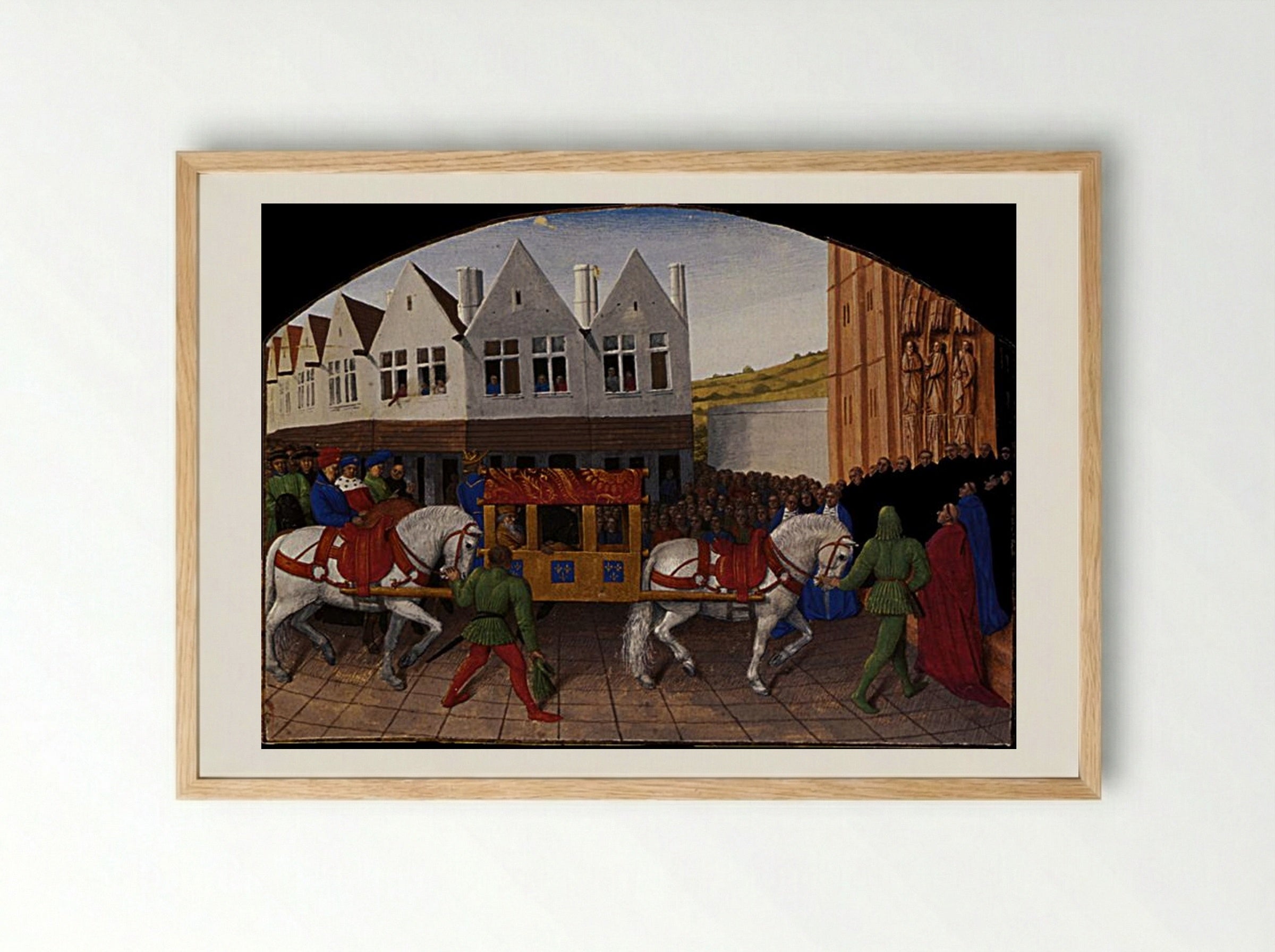 Arrival of the Emperor Charles IV in front of Saint Denis - Jean Fouquet - Framed Print Wood