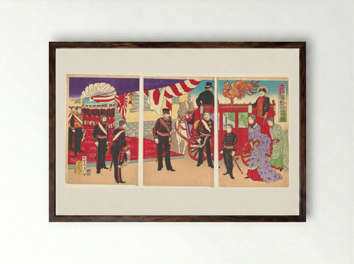 Arrival of the Emperor at Tokyo after the Victory (Russo-Japanese War) - Utagawa Kunisada III - Framed Print Dark Wood
