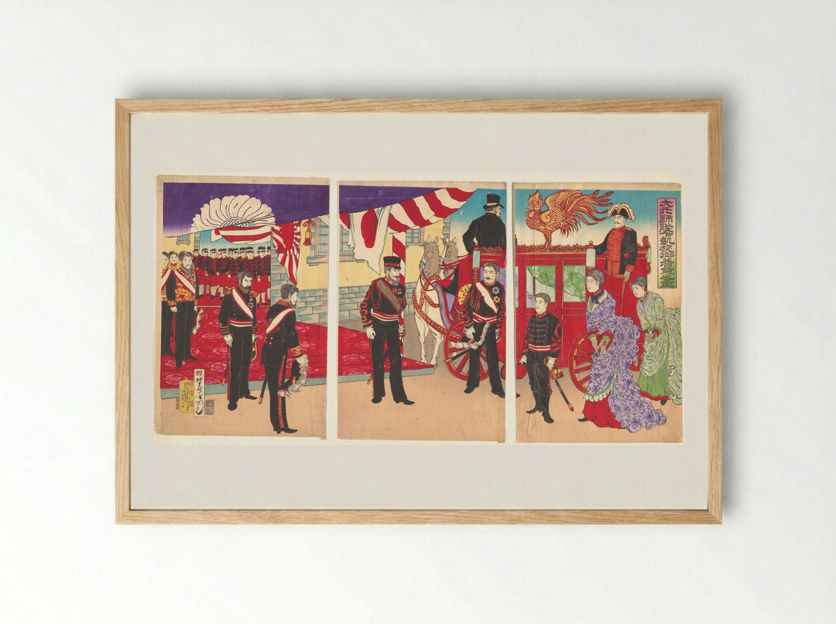 Arrival of the Emperor at Tokyo after the Victory (Russo-Japanese War) - Utagawa Kunisada III - Framed Print Wood