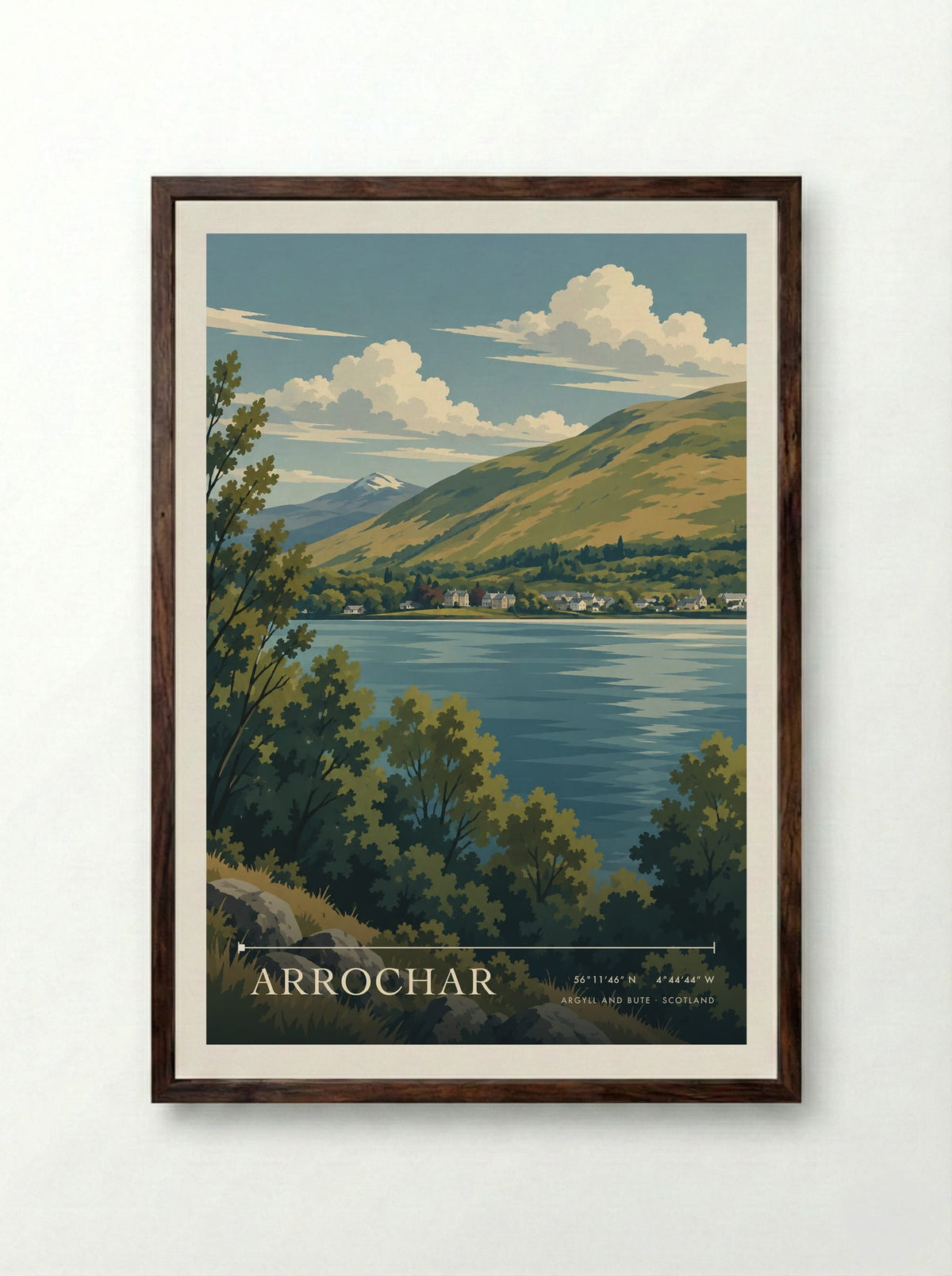Arrochar, Argyll and Bute | Travel Poster - Framed Print Dark Wood