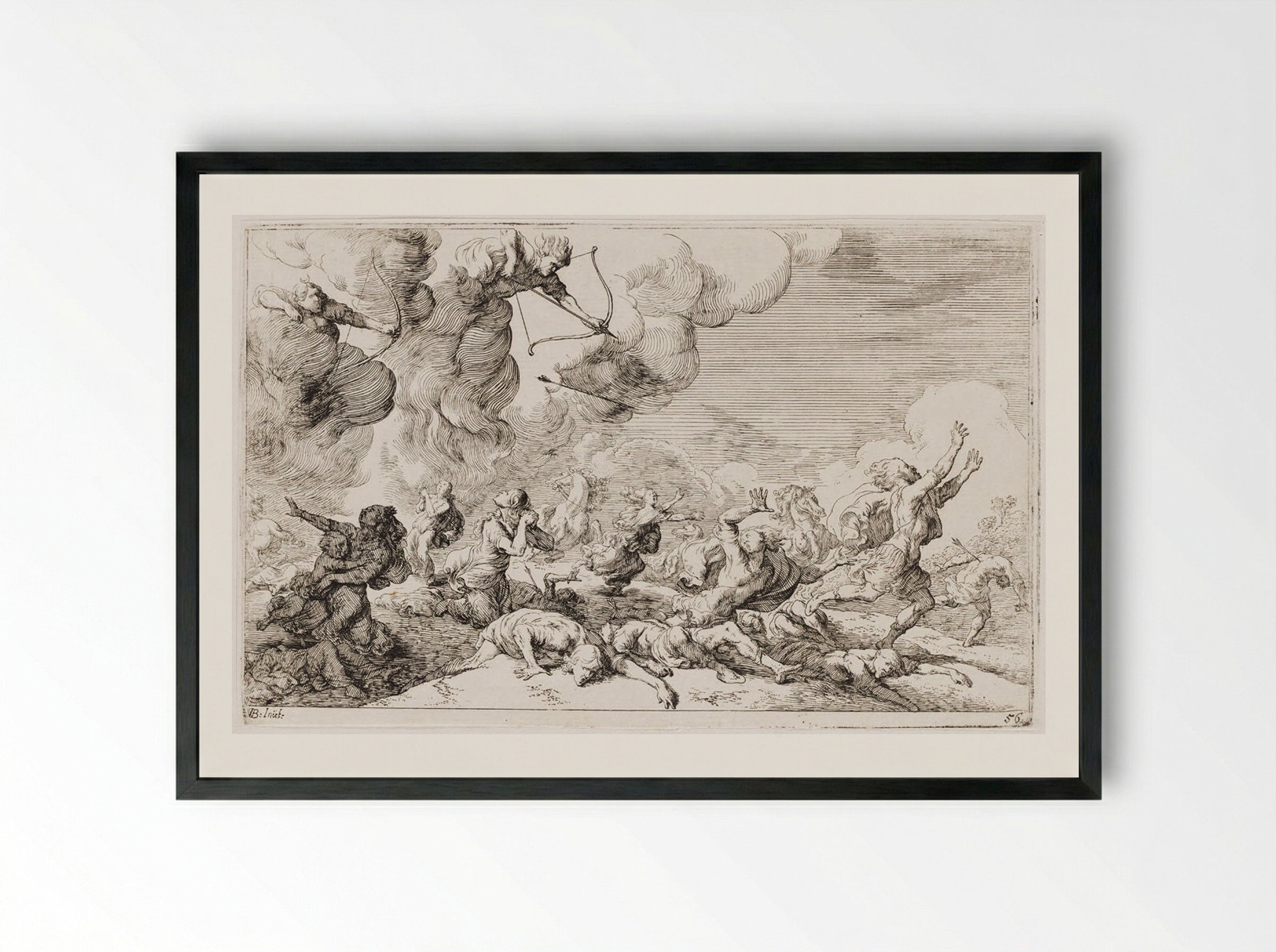Artemis and Apollo Kill the Children of Niobe - Johann Wilhelm Baur - Framed Print Black