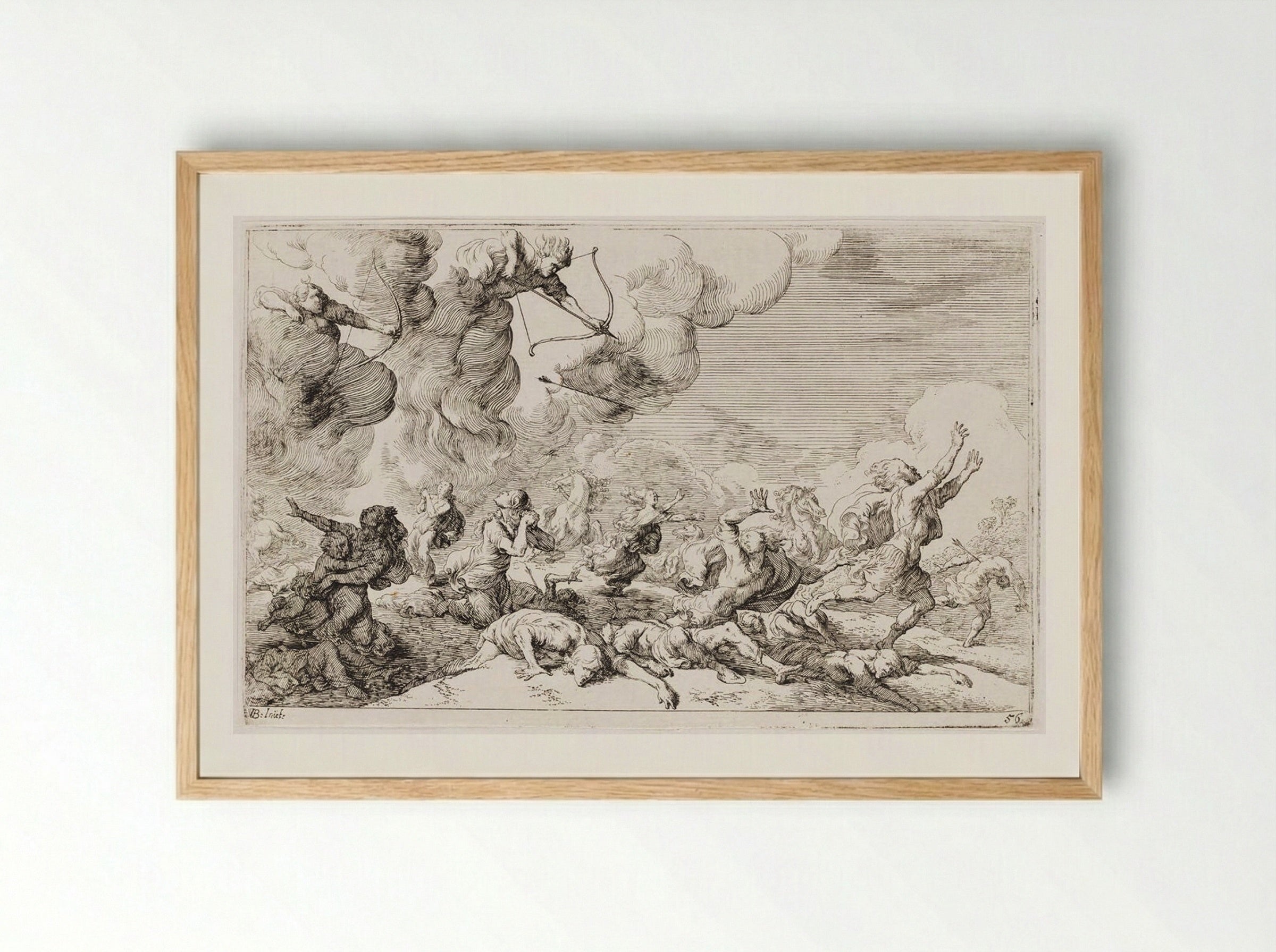 Artemis and Apollo Kill the Children of Niobe - Johann Wilhelm Baur - Framed Print Wood
