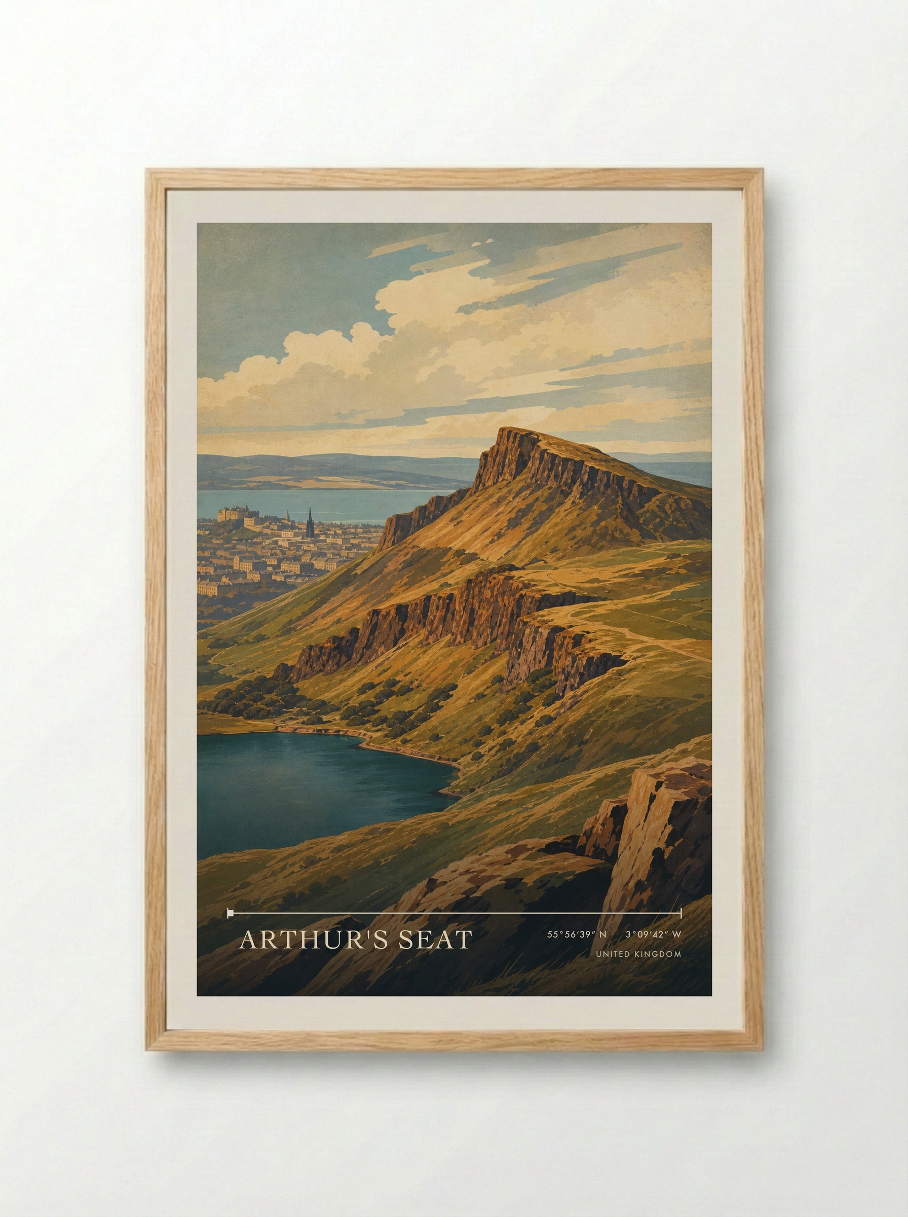 Arthur's Seat United Kingdom Travel Poster - Framed Print Wood